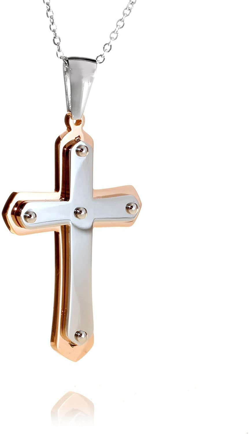 Karisma Edelstahl Karisma Rosé Kreuz mit Unisex Edestahlkette Kettenanhänger Kette Gold IP Zentimeter - Anhänger 55.0 Plating