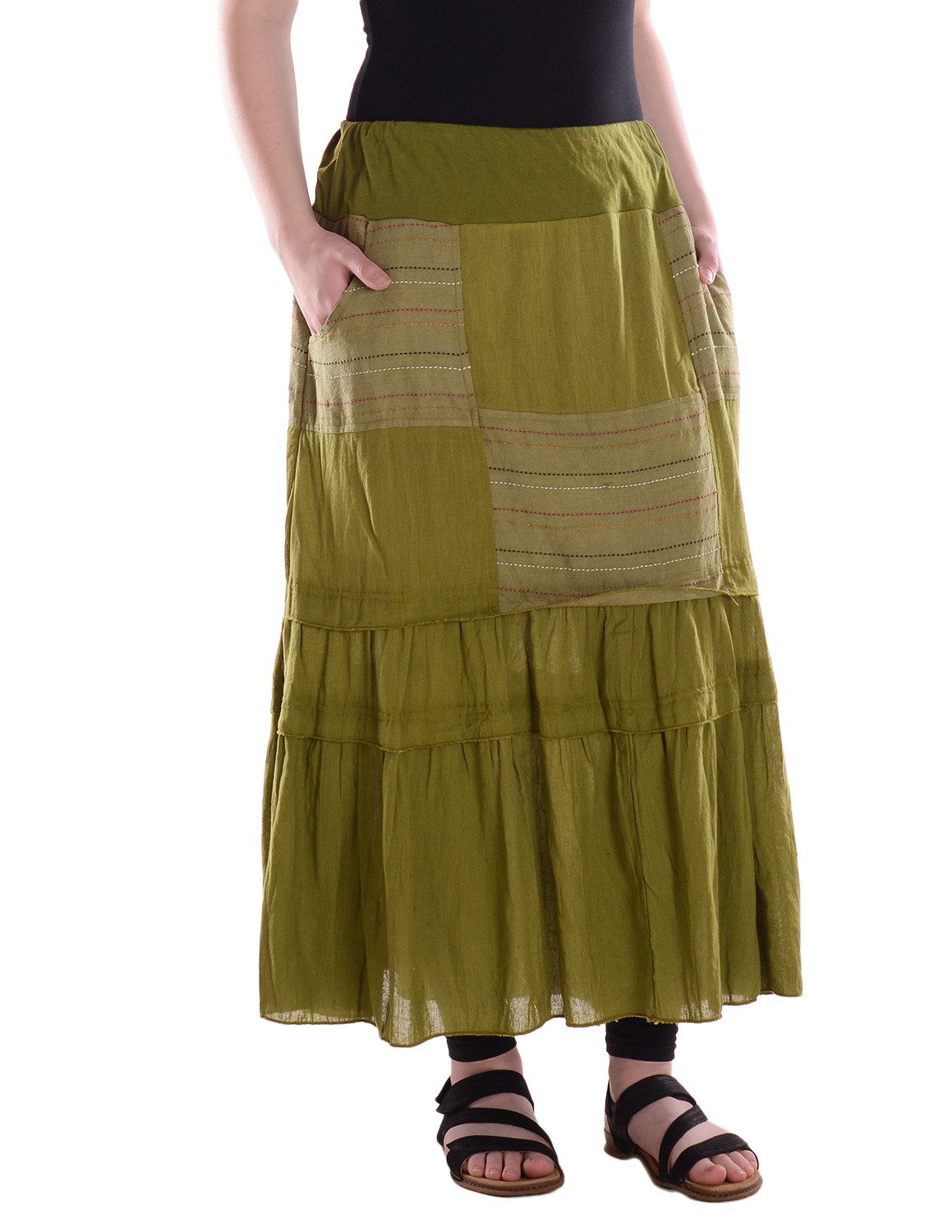 Vishes Maxirock Damen Lagenrock Baumwolle Casual elastischer Bund mit Taschen Alternative Bekleidung, Ethno, Hippie, Retro Style
