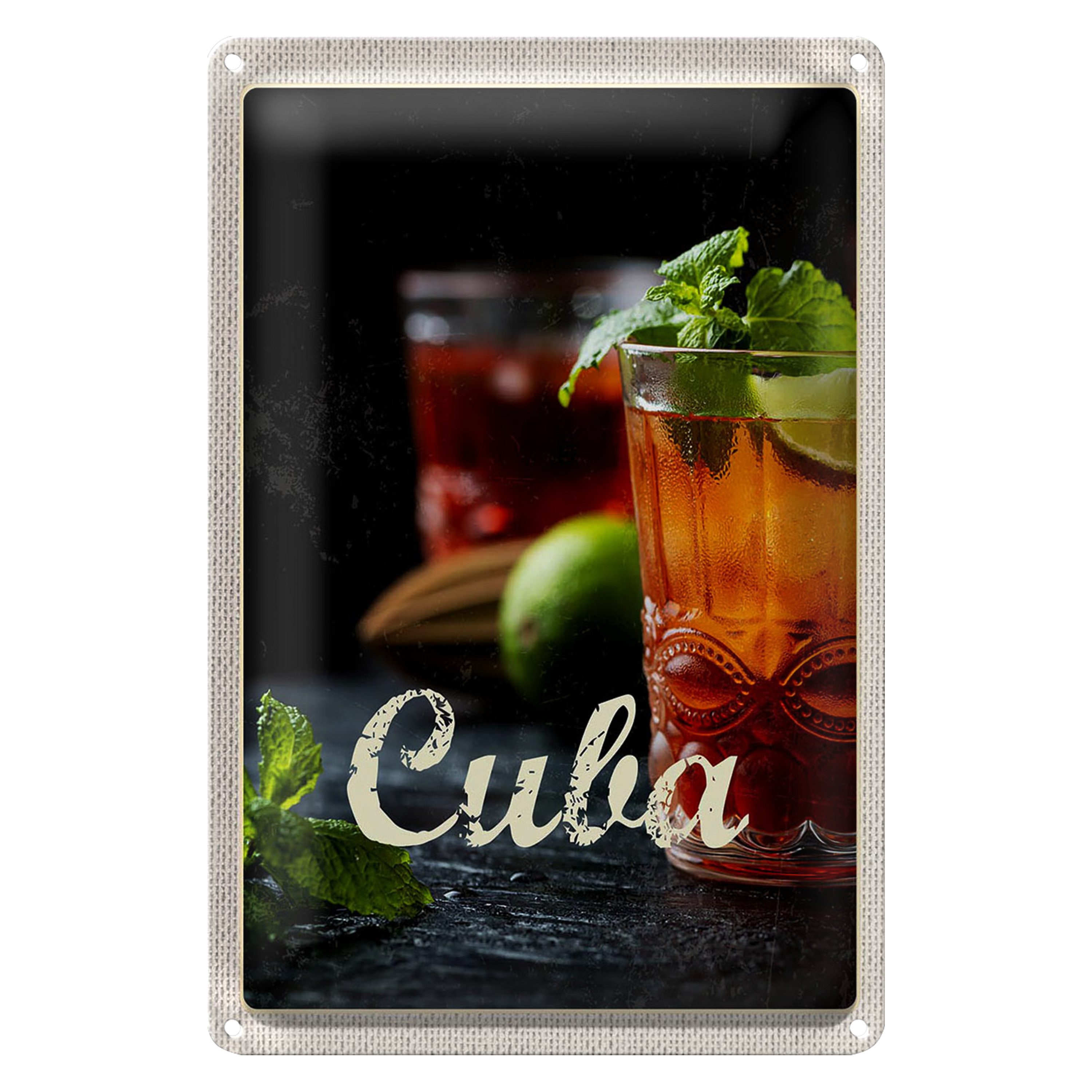 Roomando Metallschild Blechschild Reise 20x30cm Cuba Karibik Cocktail Limette Minze