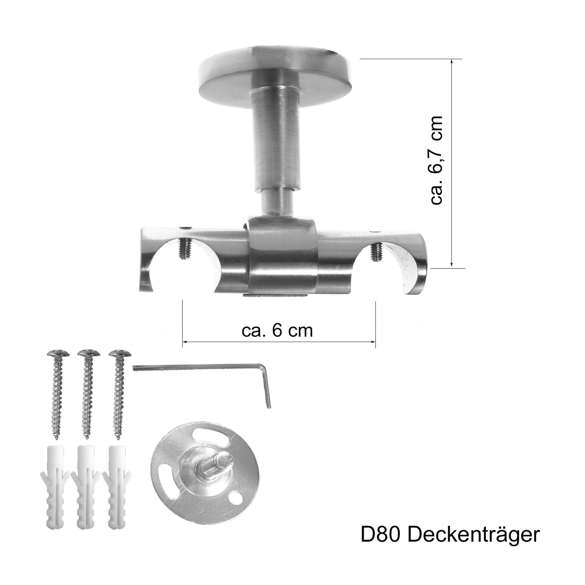 BASIT Gardinenstange Innenlauf 16 mm mit Deckenträgern 120 cm E17, Ø 16 mm, 2-läufig, verschraubt, Aluminium, D80 120 cm E17 Kappe – Bild 2 von 5