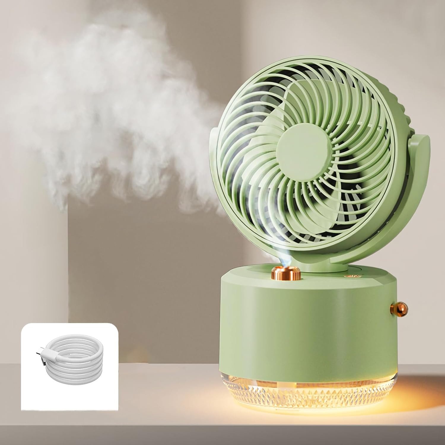 MOPUEA Tischventilator Tischventilator mit Luftbefeuchter USB, 3 Geschwindigkeiten 7-Farb-LED, Leiser 2-in-1 Luftkühler & LED-Licht, 90°+140° schwenkbar