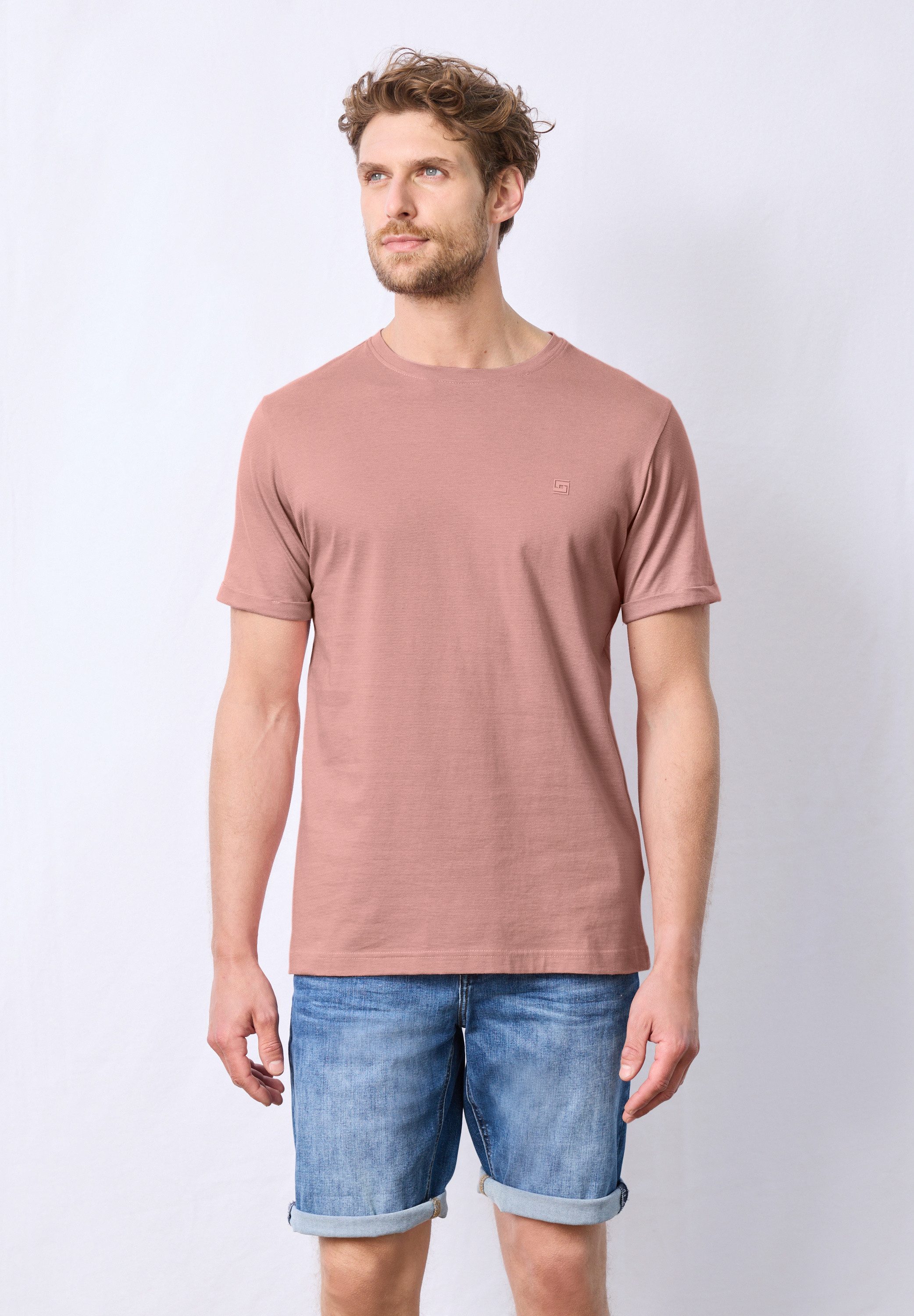 STREET ONE MEN T-Shirt mit Streifen-Struktur günstig online kaufen