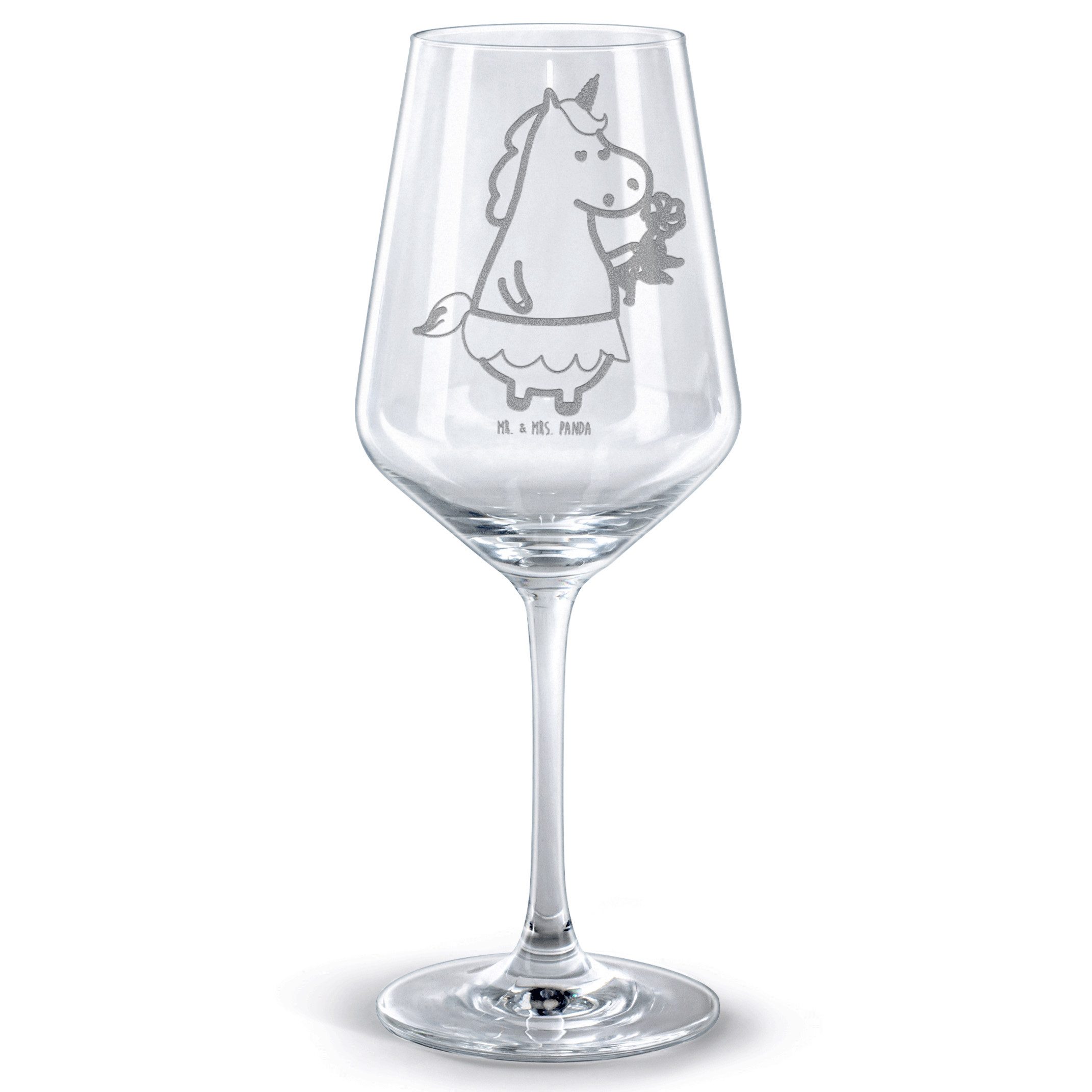 Mr. & Mrs. Panda Rotweinglas Einhorn Dame - Transparent - Geschenk, Spülmaschinenfeste Weingläser, Premium Glas, Stilvolle Gravur