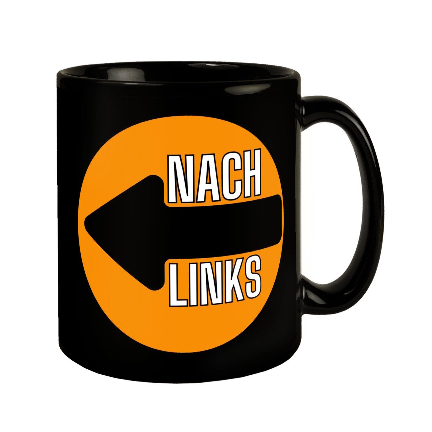 Tasse Holland Fangesang Tasse in Schwarz mit Spruch Nach links - Nach rechts