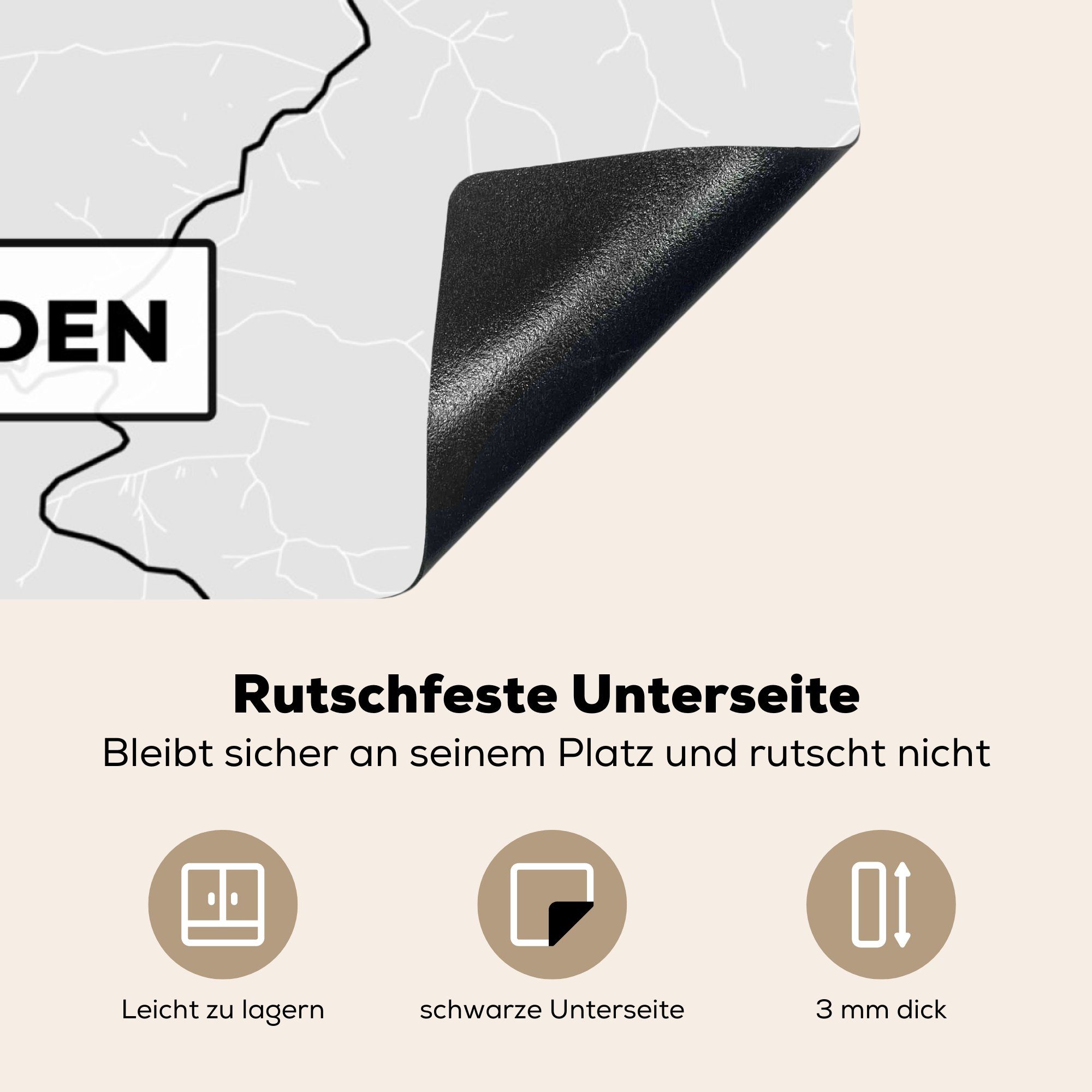 Karte cm, - - für küche Vinyl, Herdblende-/Abdeckplatte Stadtplan Deutschland Wegbeschreibung, Ceranfeldabdeckung, - 78x78 Arbeitsplatte (1 - Baden-Baden tlg), MuchoWow