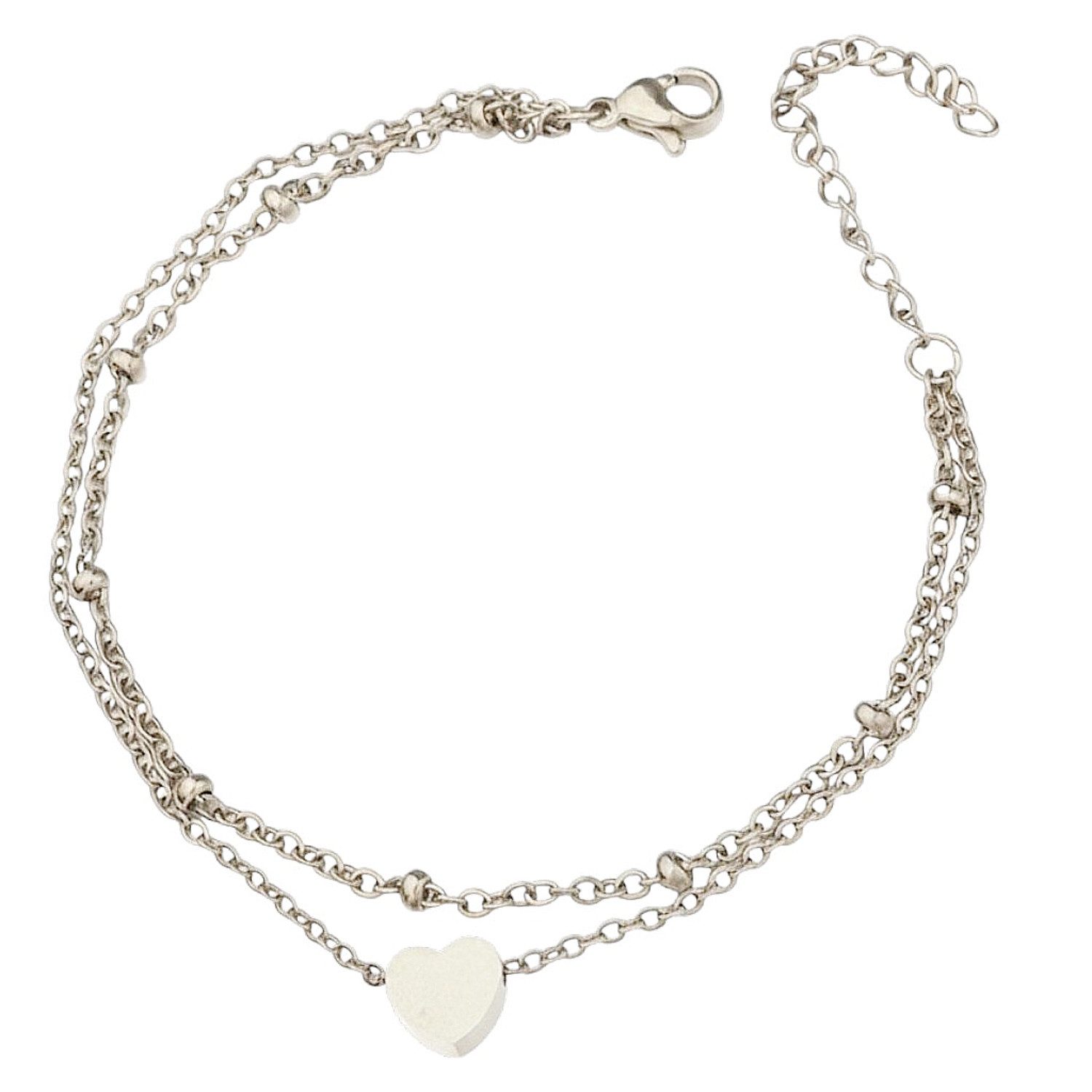 KARMA Fußkette mit Anhänger Fußkettchen mit Herz Anhänger Silber Gold oder Rosé Fusskette Geschenk, Fußschmuck Damen Urlaub Strand Edelstahl