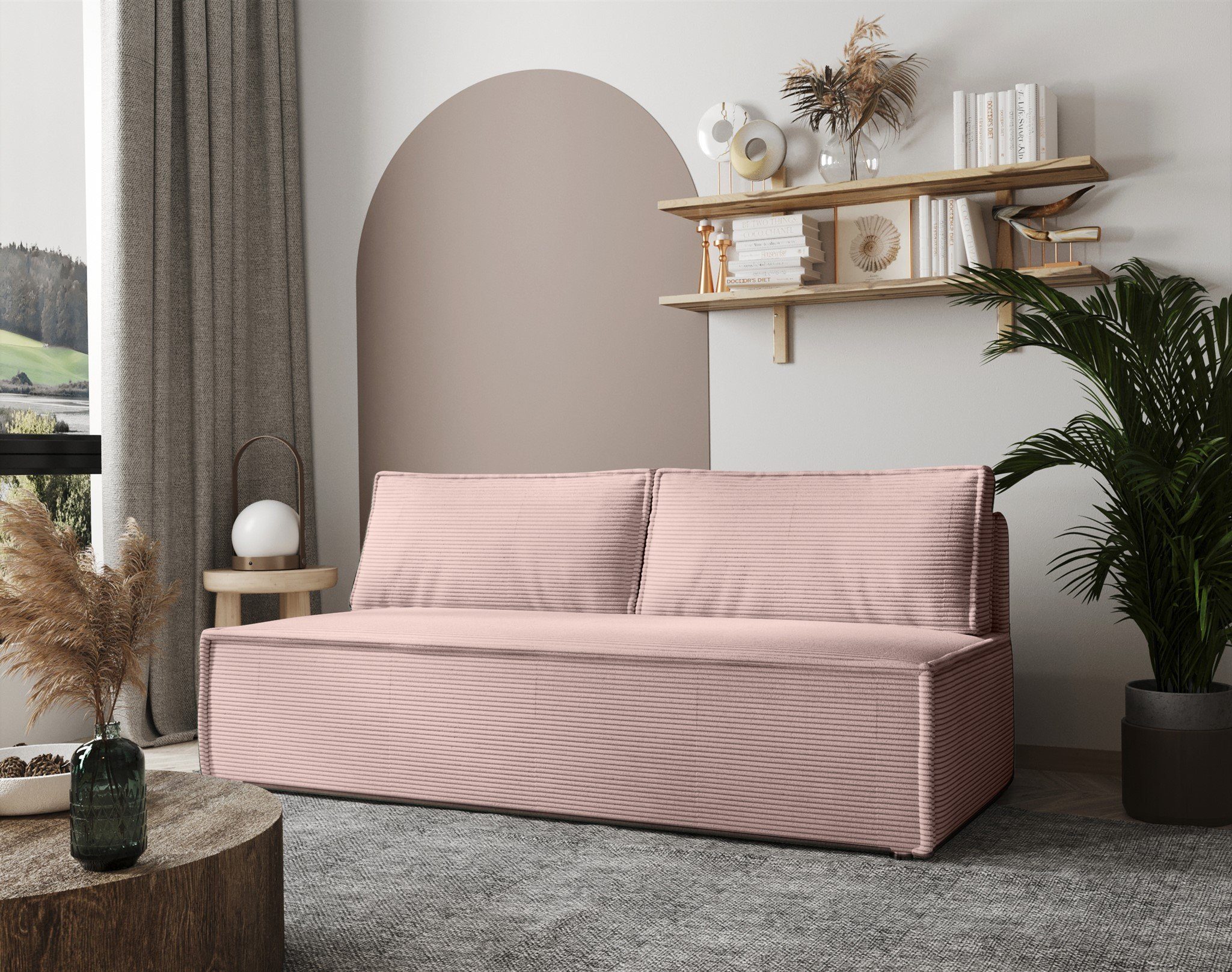 Rückenkissen, EMMA 2 Flamingo inkl. Bettkasten 3-Sitzer Möbel mit Schlafsofa Schlaffunktion, mit Designersofa Sofa Fun