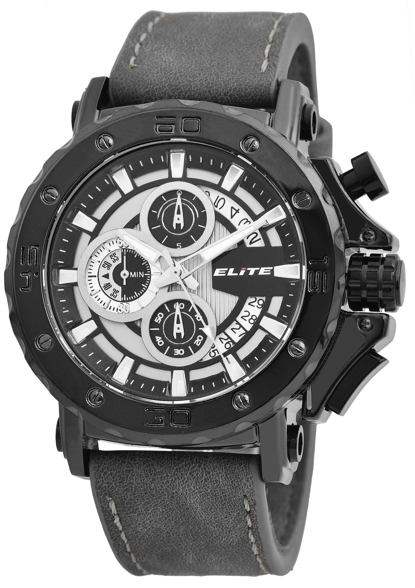 Quarzuhr EL0007 ELITE Herrenchronograph mit Lederimitationsarmband