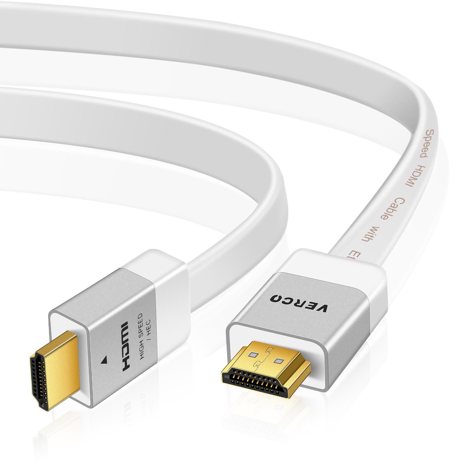 VERCO Full HD 4K UHD flaches 2.0 HDMI-Kabel, HDMI Typ A, (750 cm), ARC 3D Cec High Speed Ethernet Stecker sind vergoldet