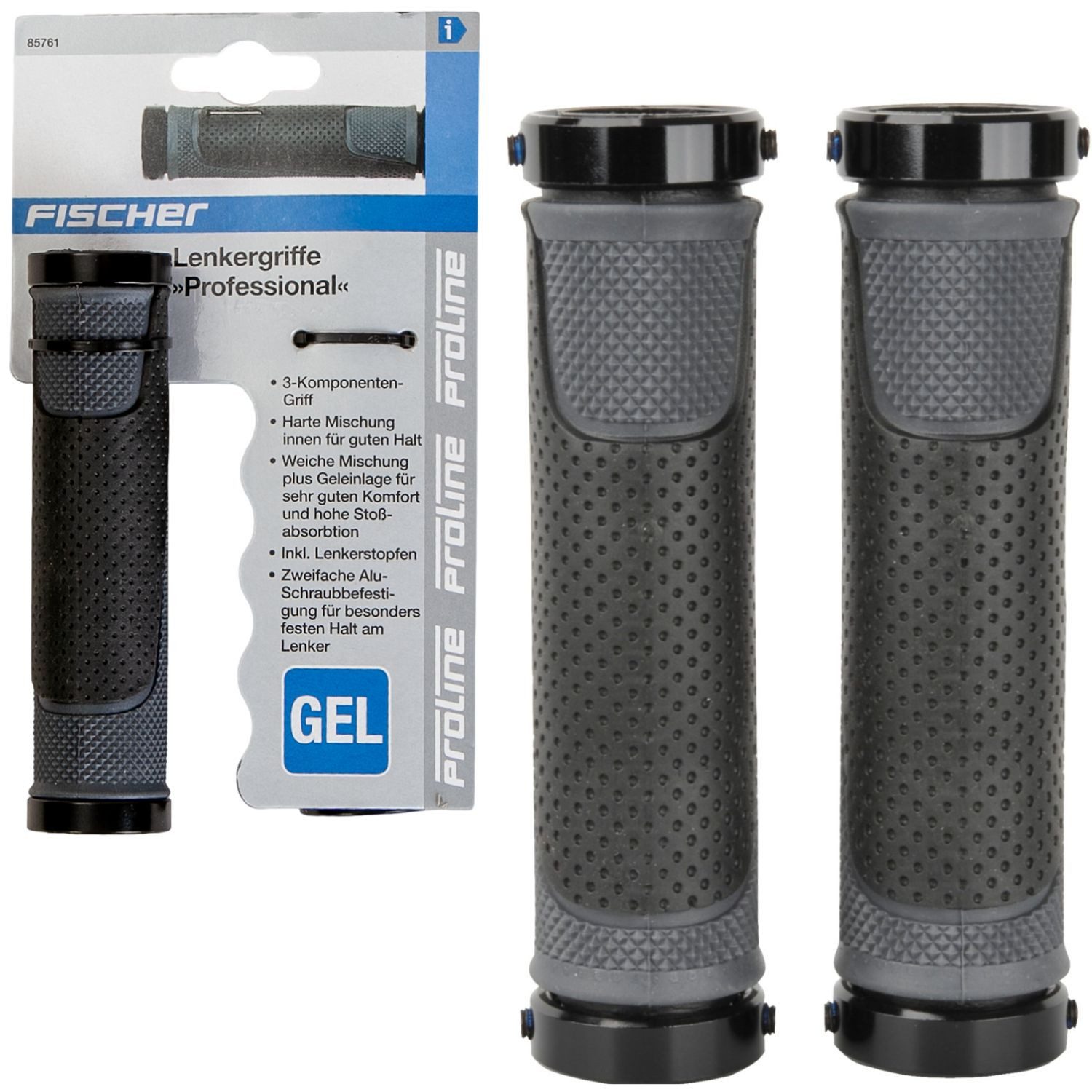 FISCHER Fahrrad Fahrradlenkergriff Set Professional Fahrrad-Griffe Schraubgriffe (2x Lenkergriffe, 2-St., Set), Set 132mm Lenker-Griffe Ergo Antirutsch Lenkergriffe Fahrradgriffe