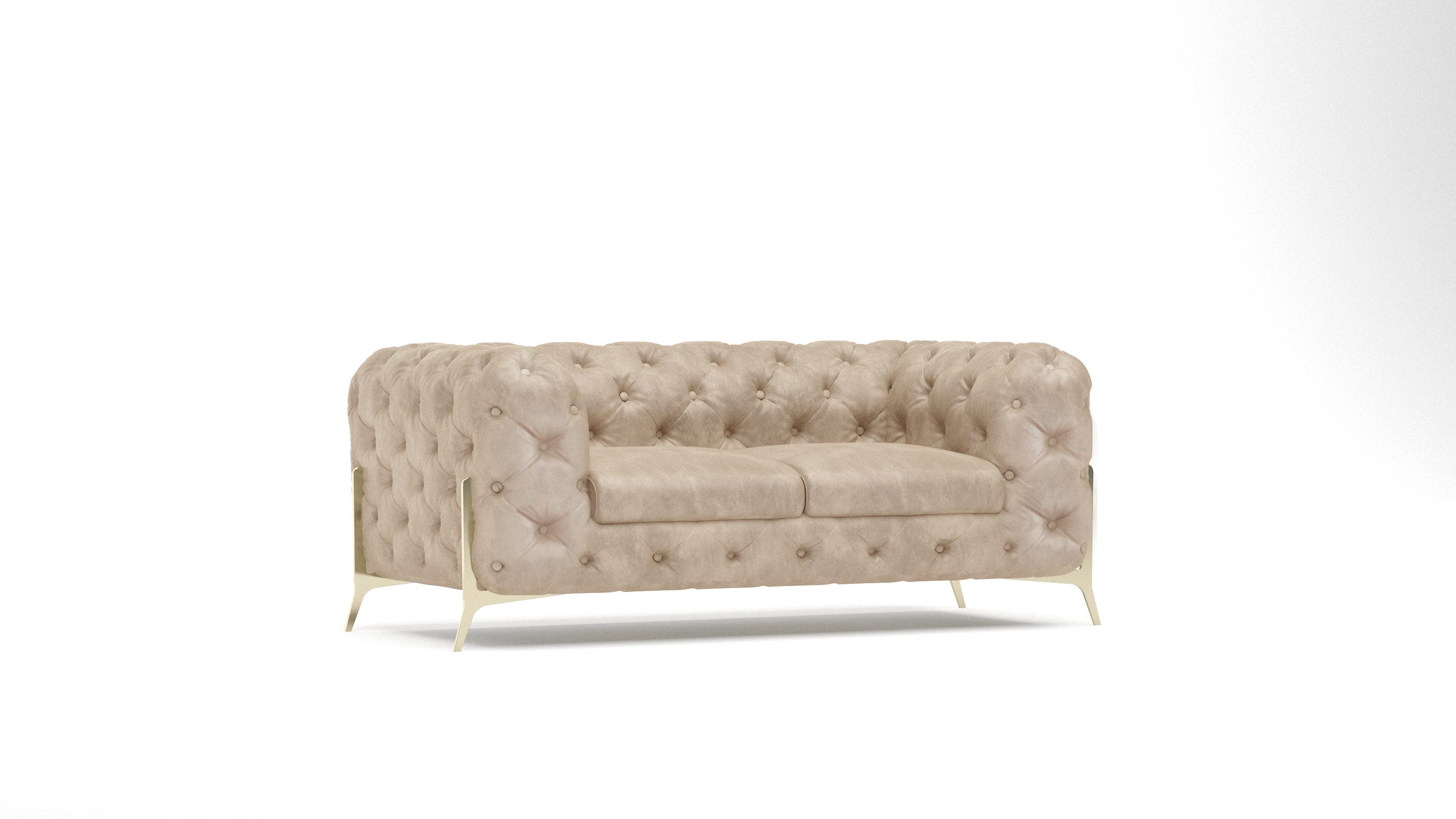 S-Style Möbel Chesterfield-Sofa 2-Sitzer Jersey mit Goldenen Metall Füßen, 2-Sitzer Sofa, Mit Wellenfederung