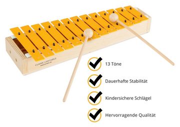 Classic Cantabile Glockenspiel GS-13 Kleines Alt-Glockenspiel für Kinder, Inkl. ein Paar Holz-Schlägel, Diatonisch mit 13 Tönen (c2 - a3)