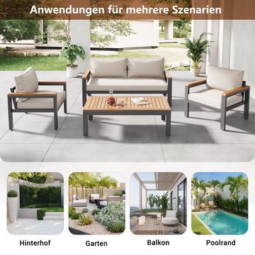 OKWISH Gartenlounge-Set Balkonmöbel Sitzgruppe Lounge-Set, Gartensitzgruppe Set aus verzinktem Stahl Akazienholz Armlehnen