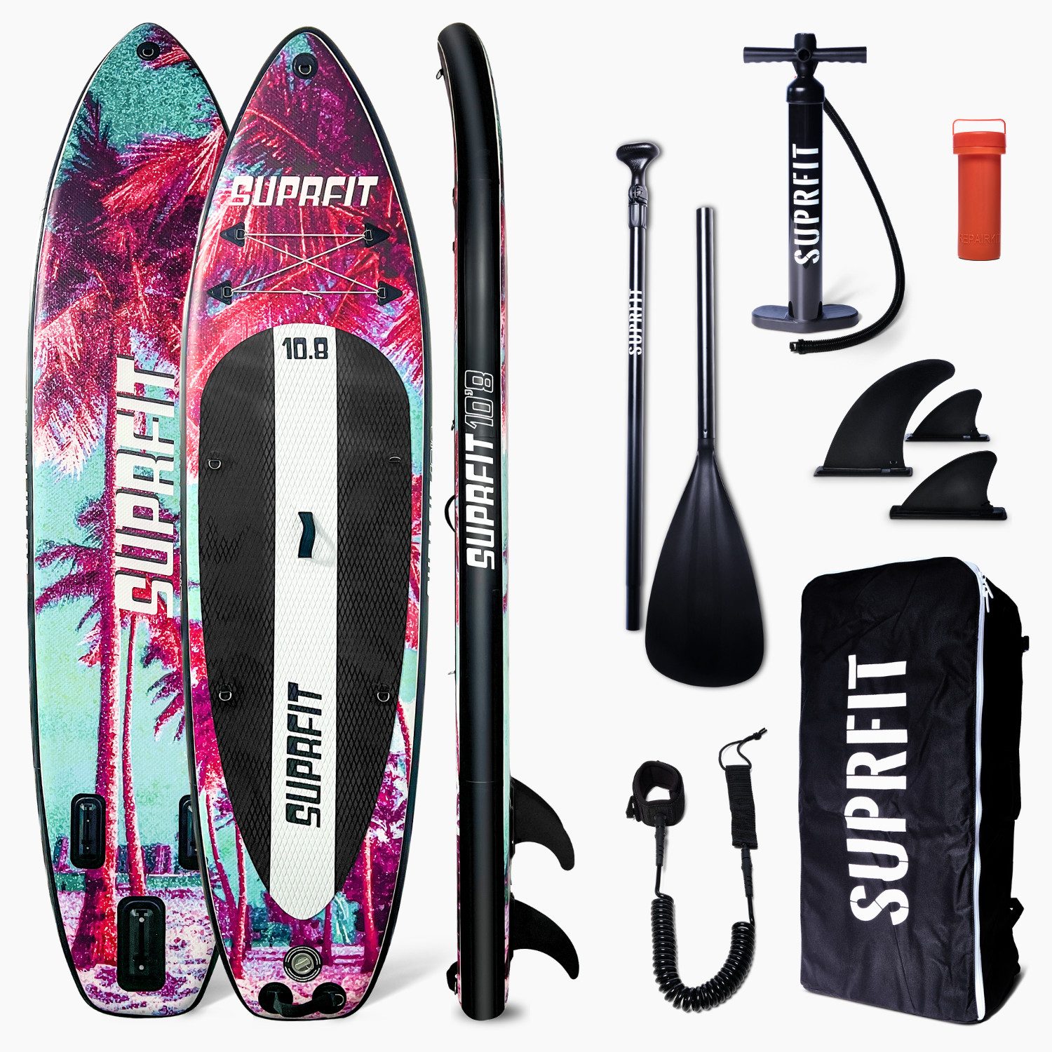 SF SUPRFIT Inflatable SUP-Board Stand-Up Paddling Board Miami Mint, Touring, Komplettset – kein zusätzliches Zubehör nötig