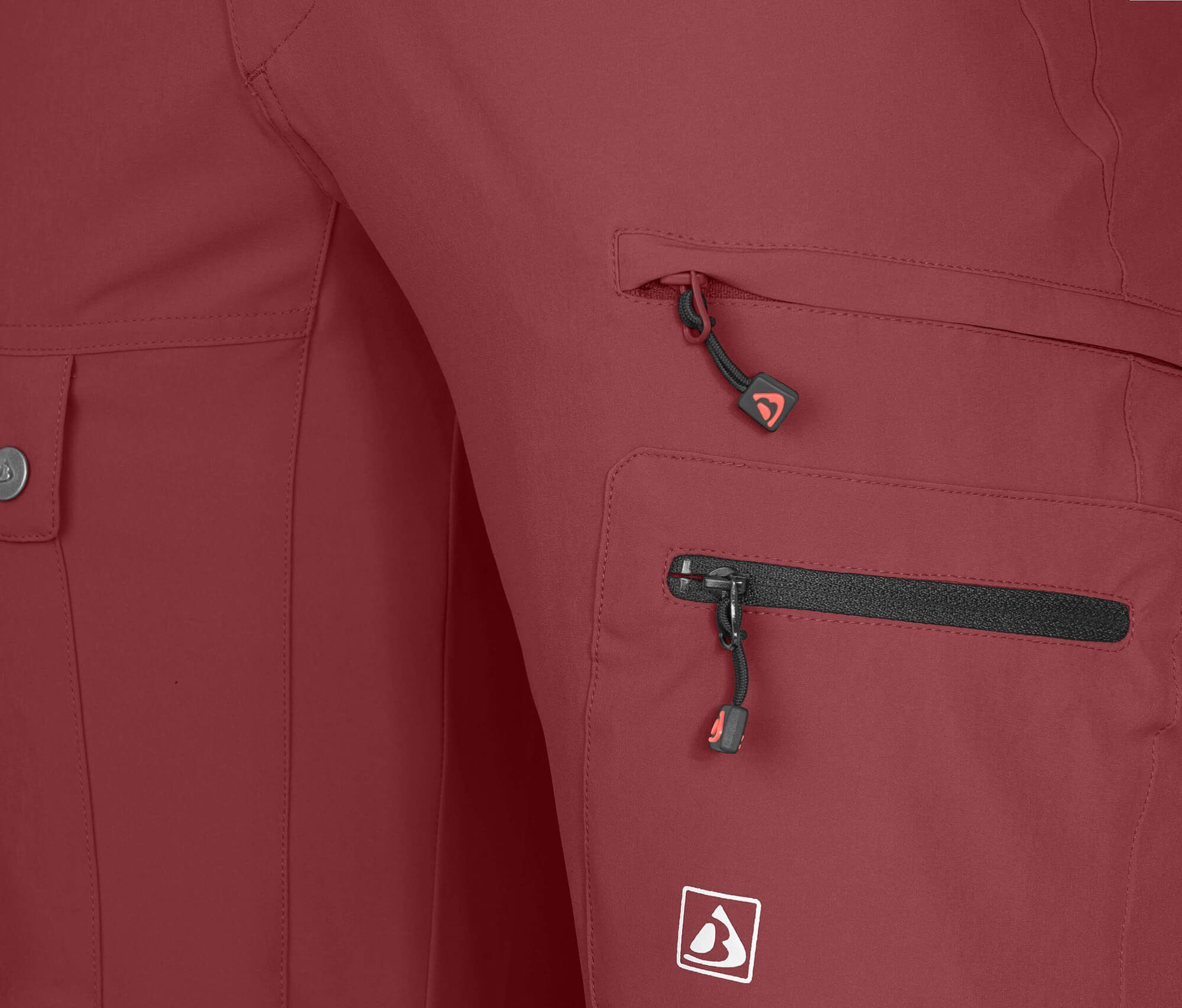 Bergson Outdoorhose Taschen, braun 8 Wandershorts, elastisch, rot recycelt, Bermuda Herren Normalgrößen FROSLEV