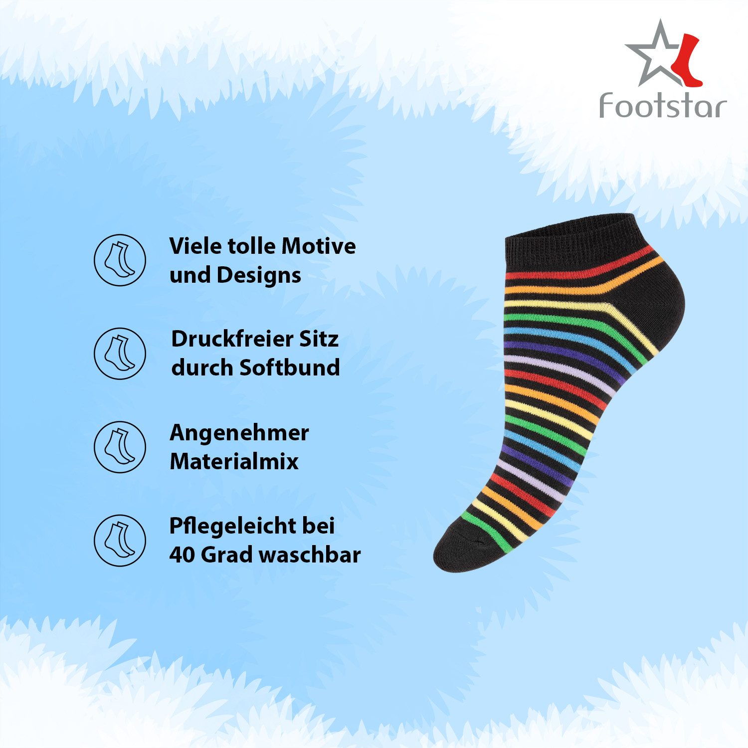 Footstar Sneakersocken Süße Damen Sneaker Socken (8 Paar) Kurze Söckchen mit Muster (8-Paar)
