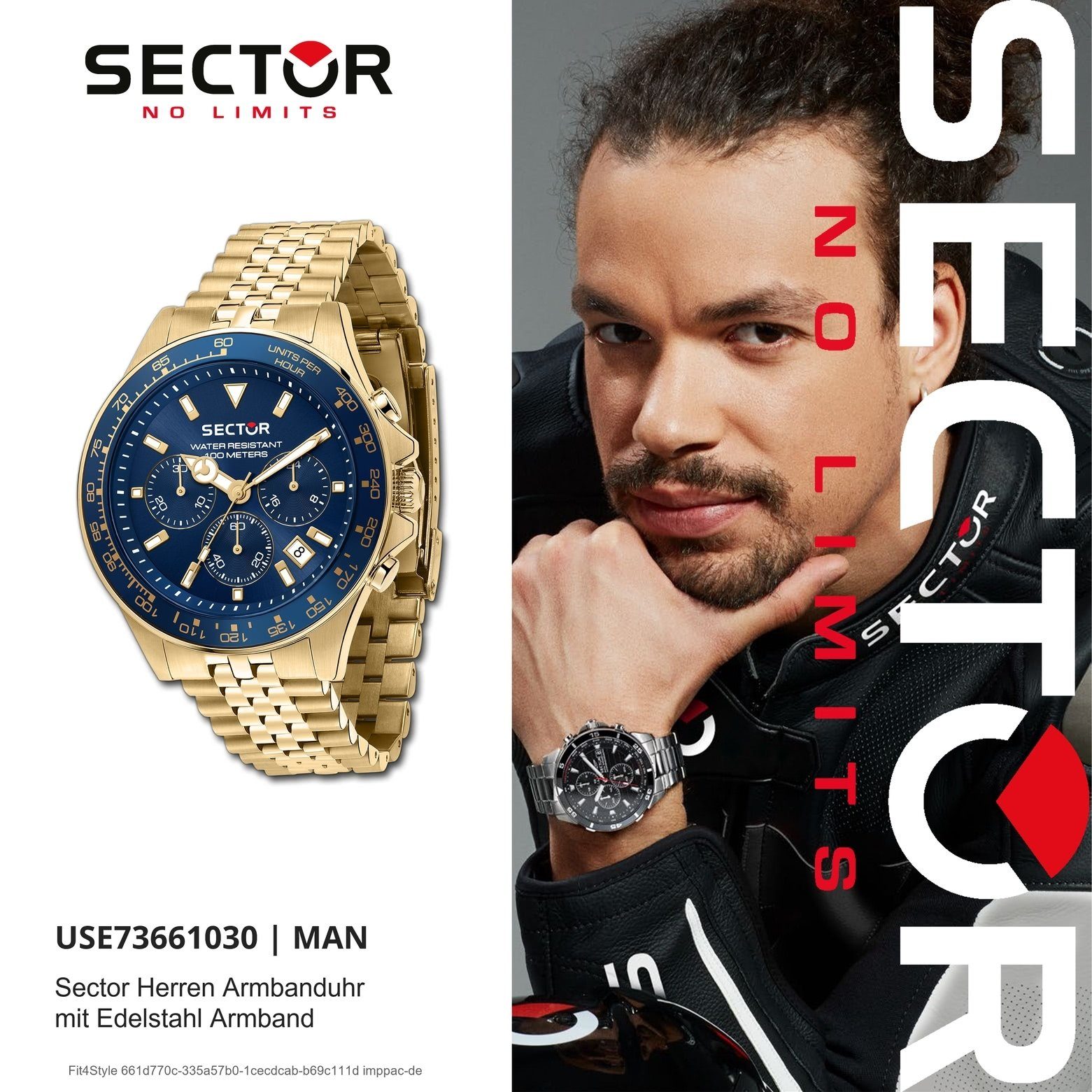 Sector Sector Herren Chrono, Fashion Chronograph (43mm), Edelstahlarmband groß rund, gold, Armbanduhr Armbanduhr Herren