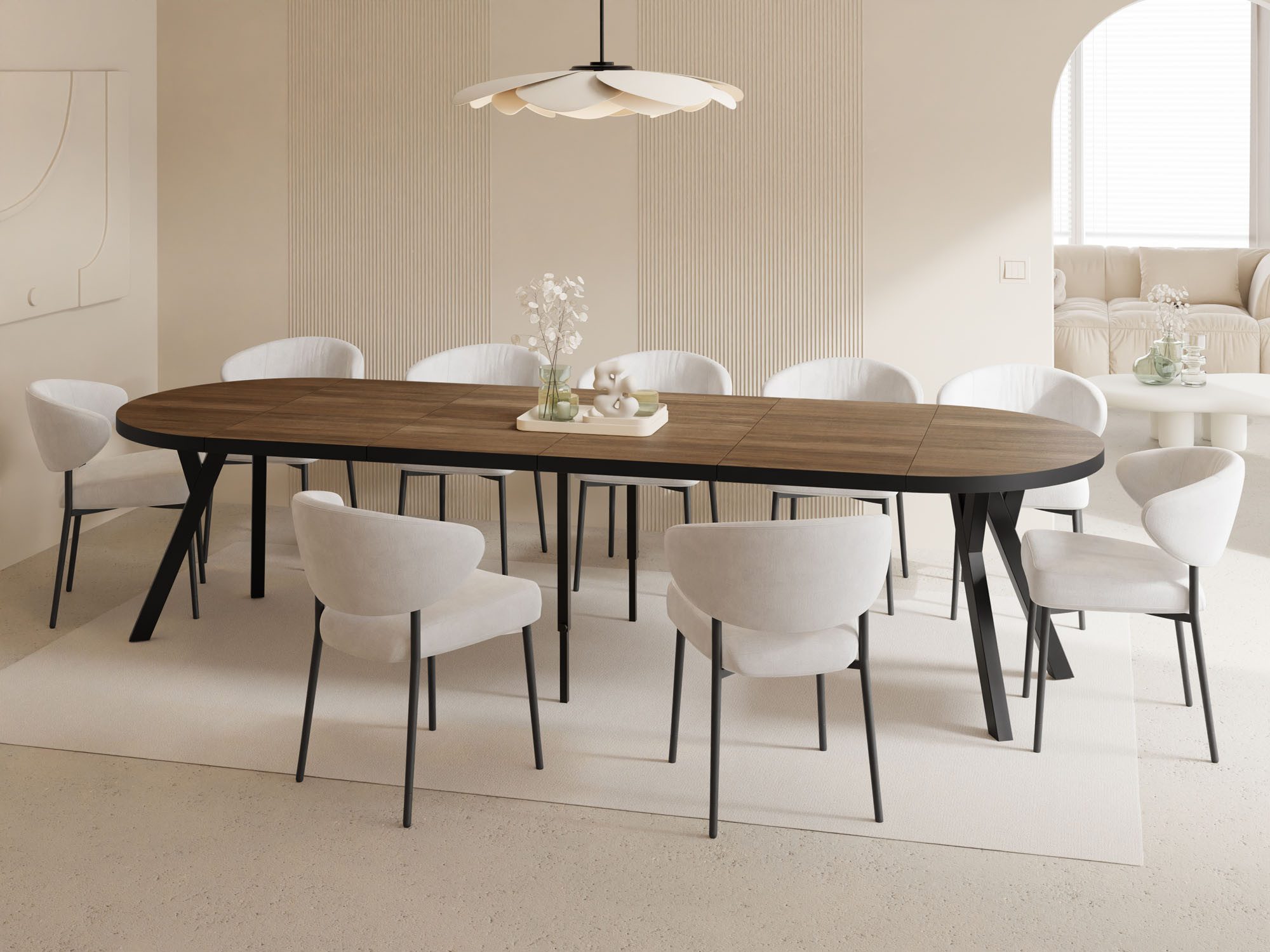 WFL GROUP Esstisch Twixy ausziehbar rund industrial mit schwarzen Holzbeine günstig online kaufen