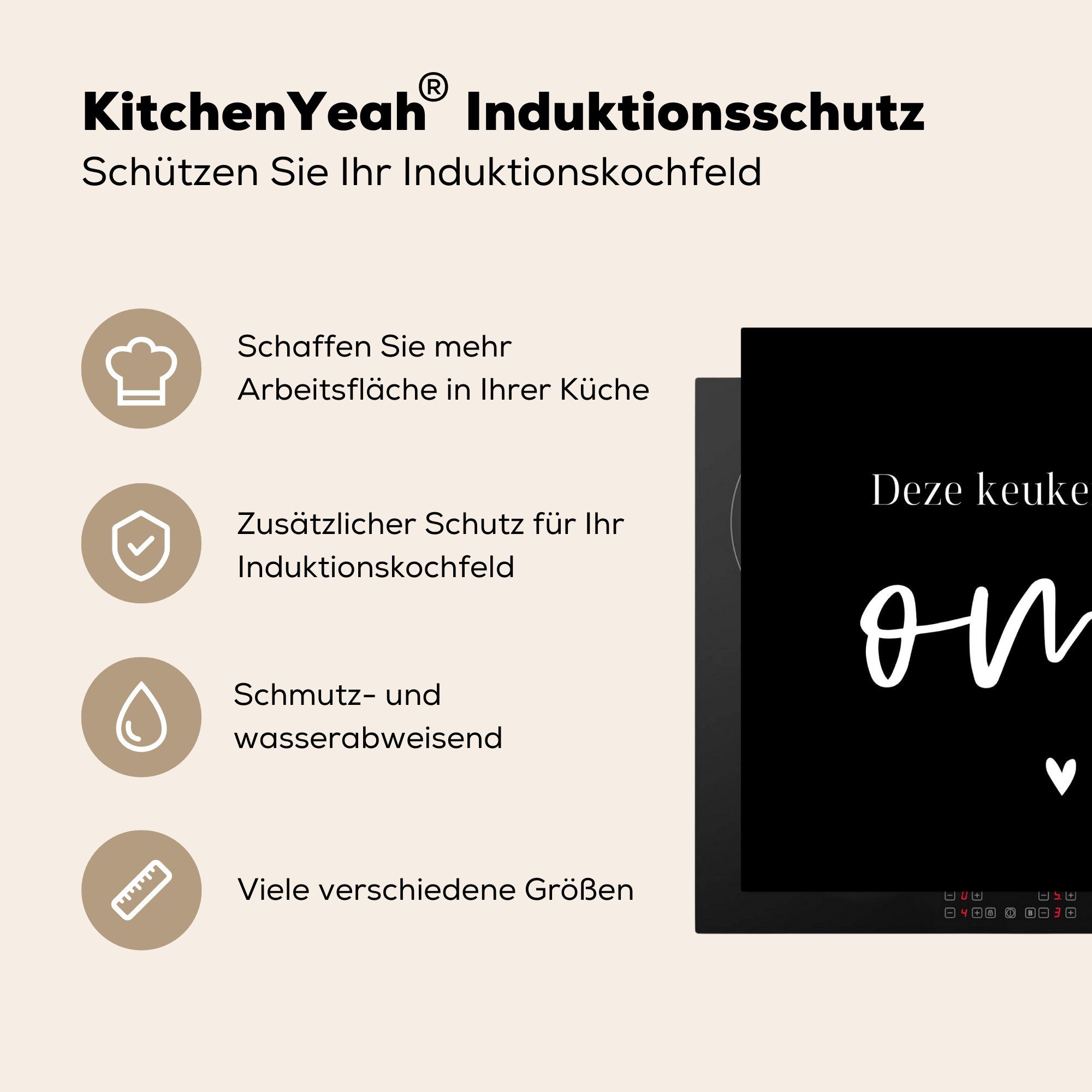 der Arbeitsfläche Ceranfeldabdeckung MuchoWow Mobile (1 gehört - - 60x52 Diese - Vinyl, cm, tlg), Küche Oma - Großmutter, Schwarz Herz Herdblende-/Abdeckplatte Spruch nutzbar,