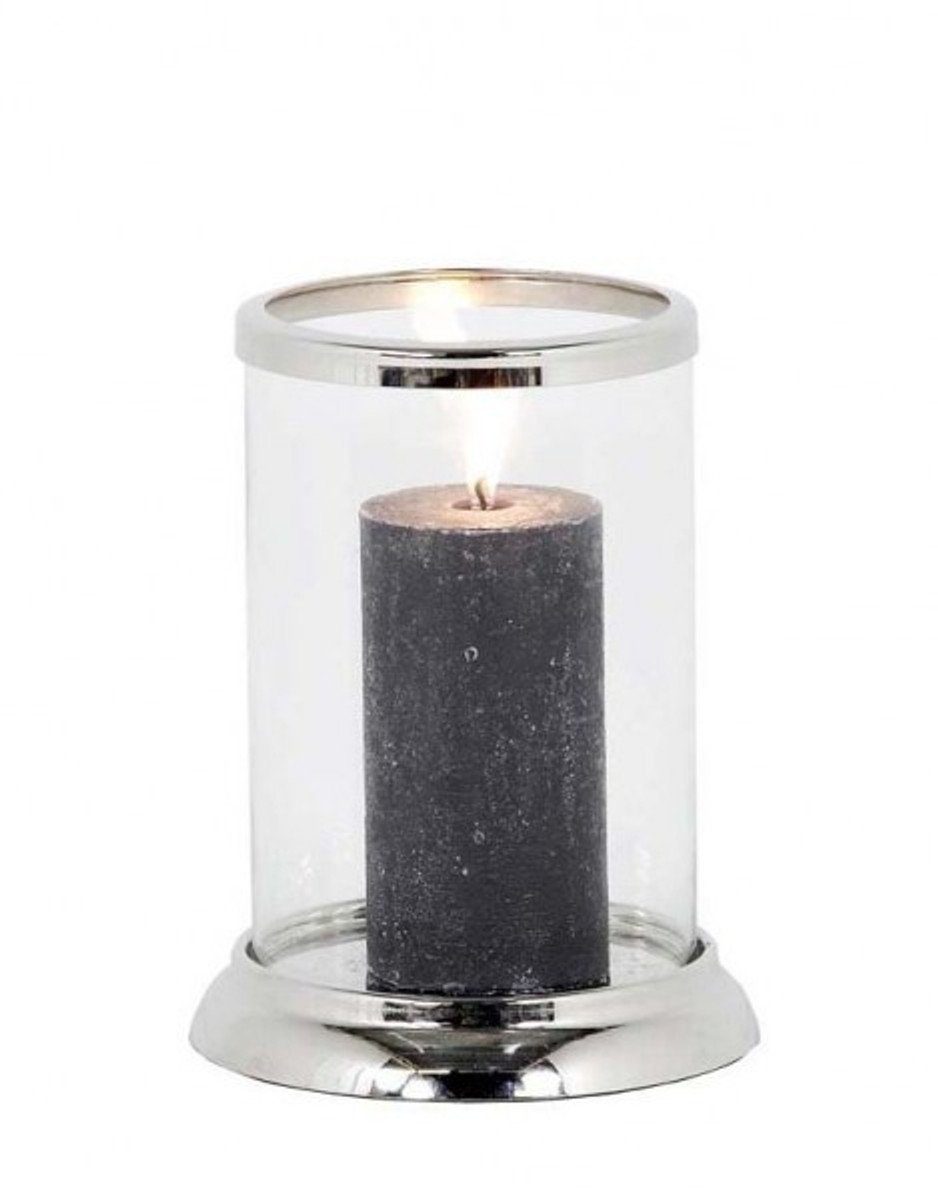 Casa Padrino Kerzenleuchter Designer Edelstahl Kerzenleuchter Durchmesser 13 x H. 22 cm - Nickel Finish | Kerzenständer