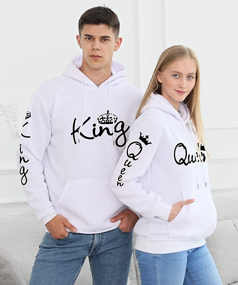 für Shop Queen Couples QUEEN Pullover Look Kapuzenpullover Paare Weiß mit Print & Hoodie trendigem / im Partner King