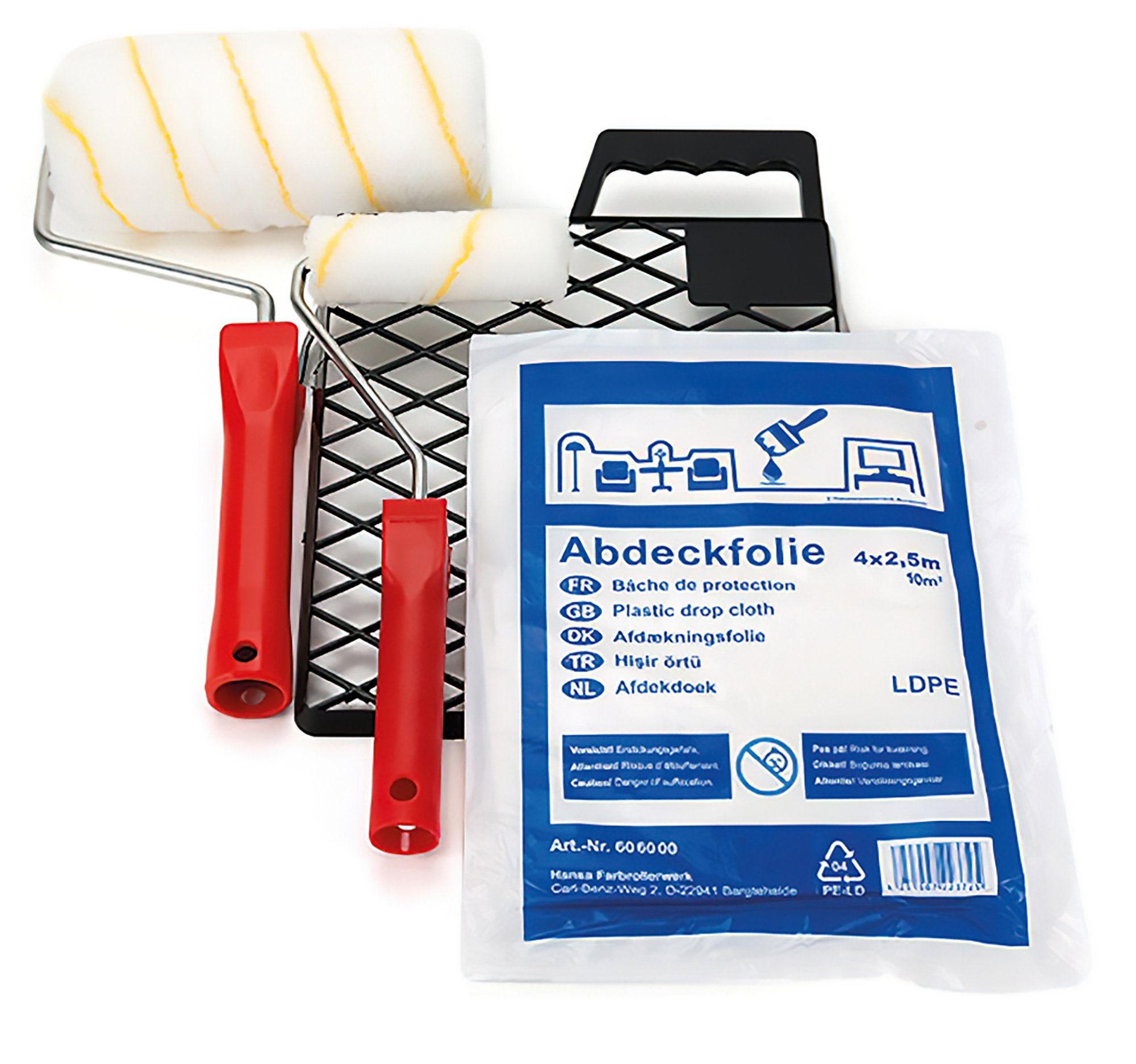 plid Malerset Streichset Farbwalze Steckbügel Abstreifgitter Farbwanne, (Set), Streichset, Anstreichset, Heimwerkerset