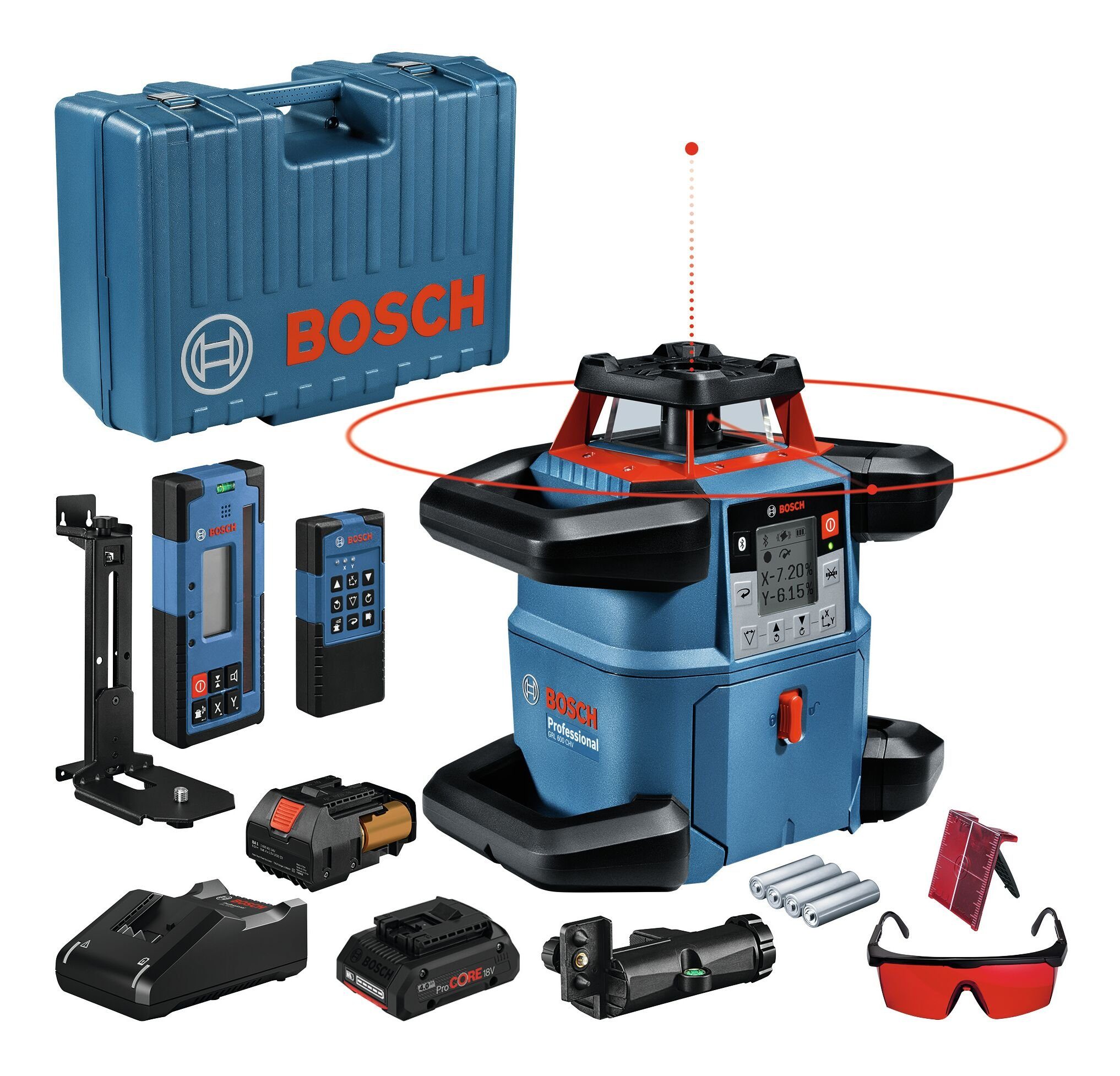 Bosch Professional Punkt- und Linienlaser GRL 600 CHV, Rotationslaser mit 1x Akku ProCORE 4 Ah - im Handwerkerkoffer