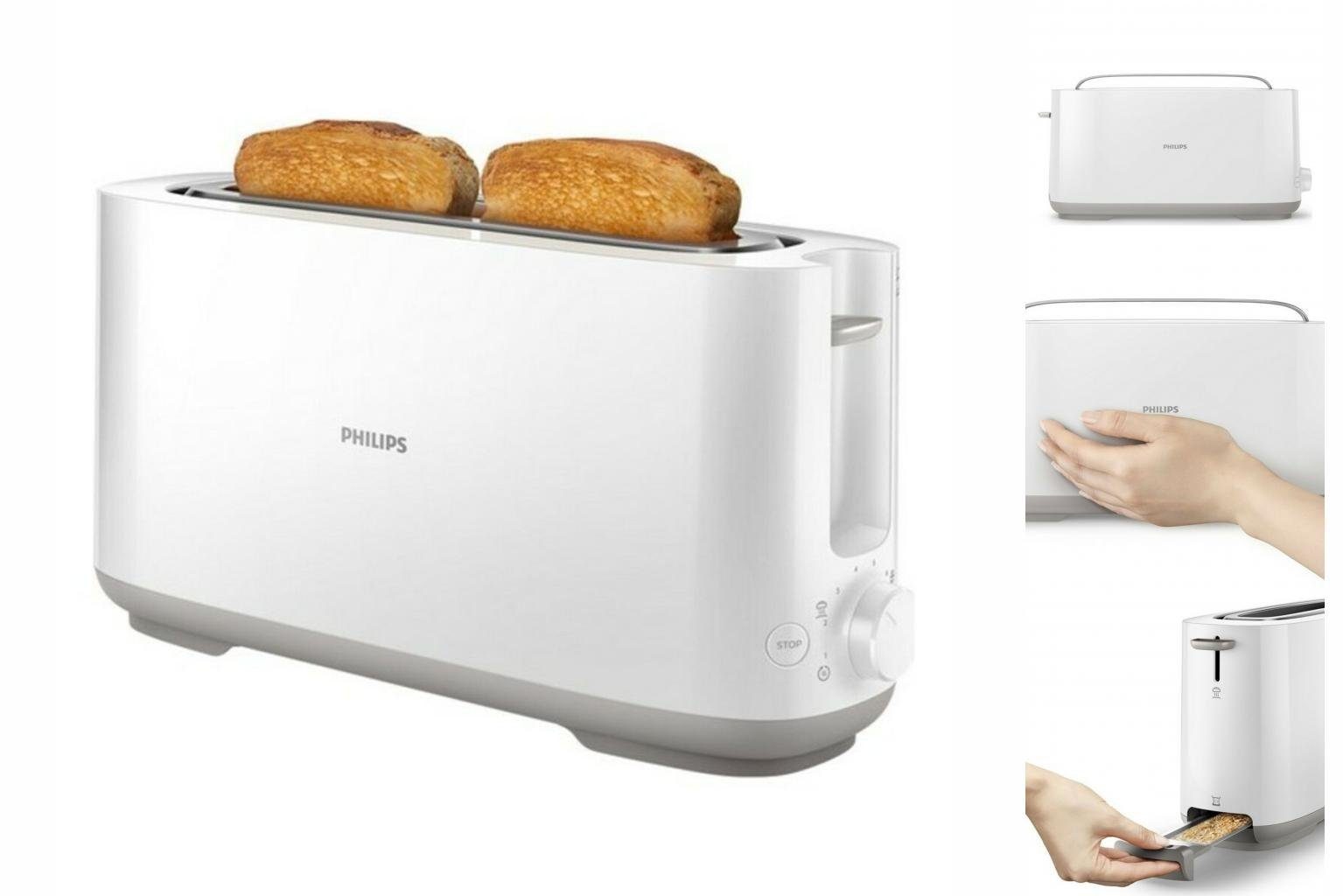 Philips Toaster Philips Toaster HD259000 Weiß 1030 W Vertical Langschlitz Krümelschubl