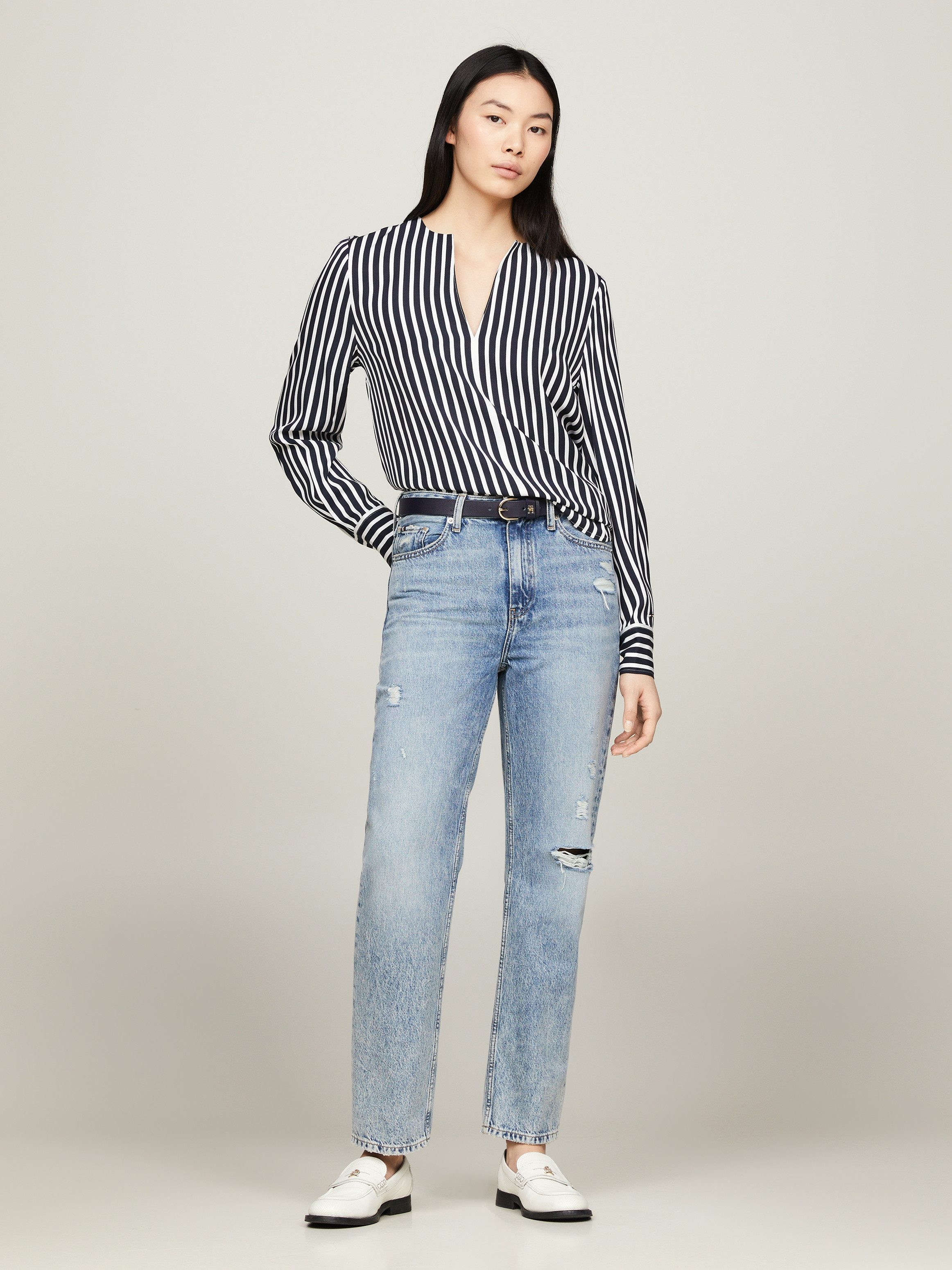 Tommy Hilfiger Langarmbluse FLUID STRIPE V-NECK günstig online kaufen