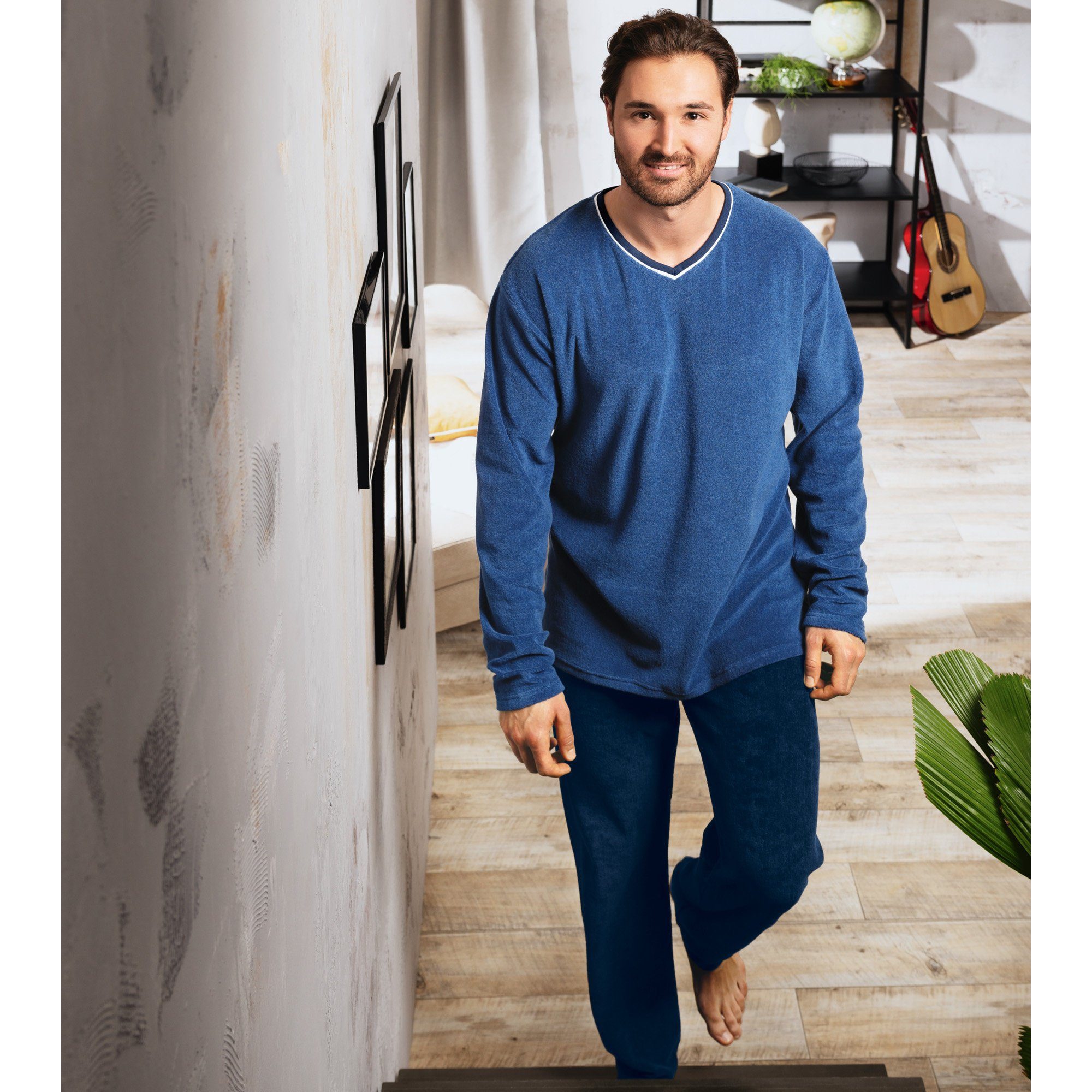 REDBEST Pyjama Herren-Schlafanzug Frottee Uni günstig online kaufen