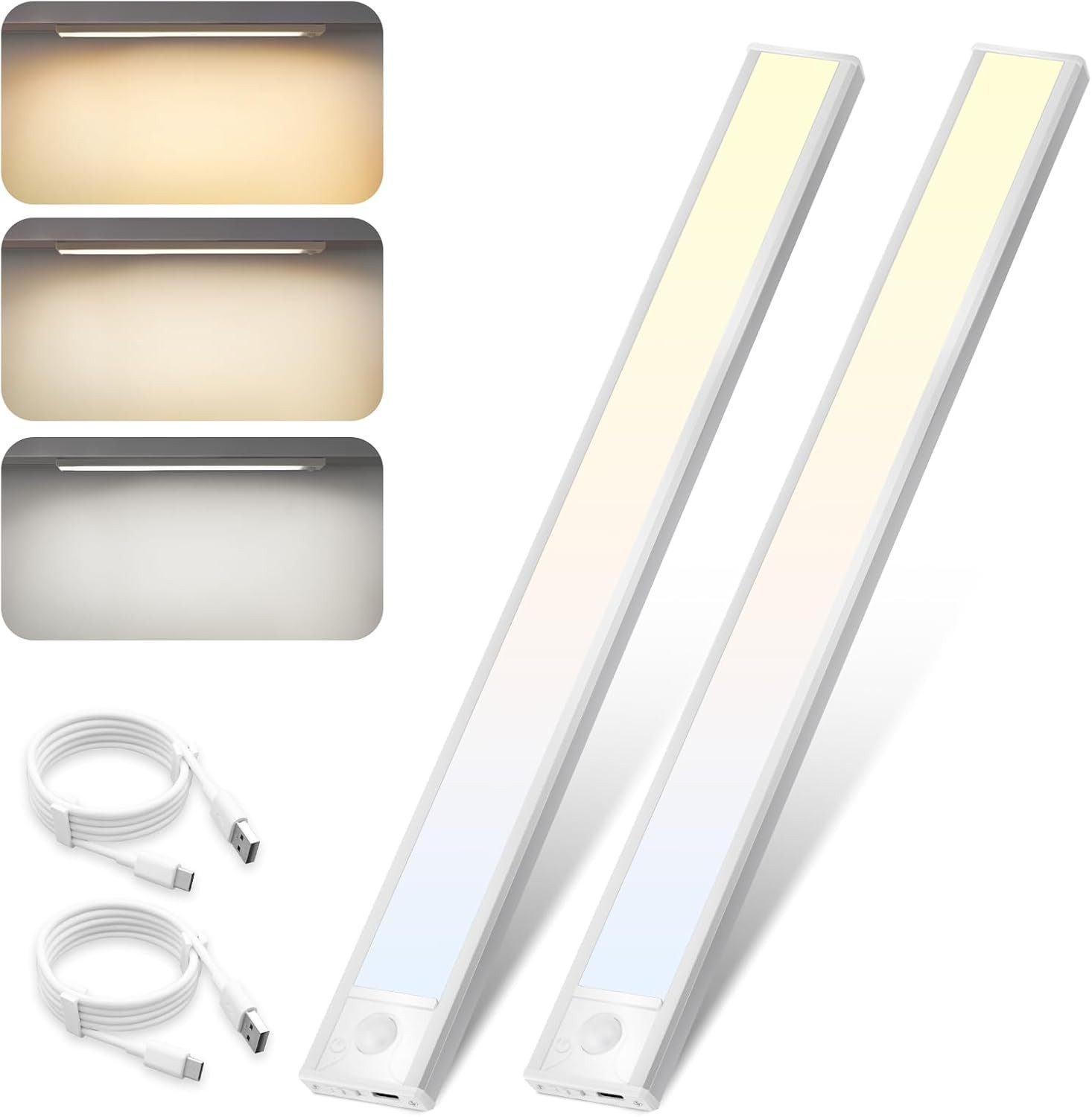 Nettlife LED Unterbauleuchte Bewegungsmelder dimmbar 20/30/40 cm wählbar USB Schrankbeleuchtung, LED fest integriert, 3 Farbtemperatur Aufladbar Schrankleuchte für Flur Cabinet