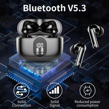 Btootos Bluetooth 5.3 Sport 4 Mikrofon LED-Anzeige HiFi Stereo wireless In-Ear-Kopfhörer (Bassverstärkung für Immersion., Bluetooth, mit 40 std Spielzeit ENC Lärmreduzierung Ohrhörer für Arbeit & Studium)