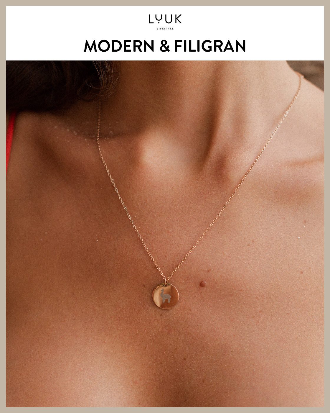 LUUK LIFESTYLE Kette mit Anhänger Alpaka, im stilvollem Design, HAPPINESS Spruchkarte