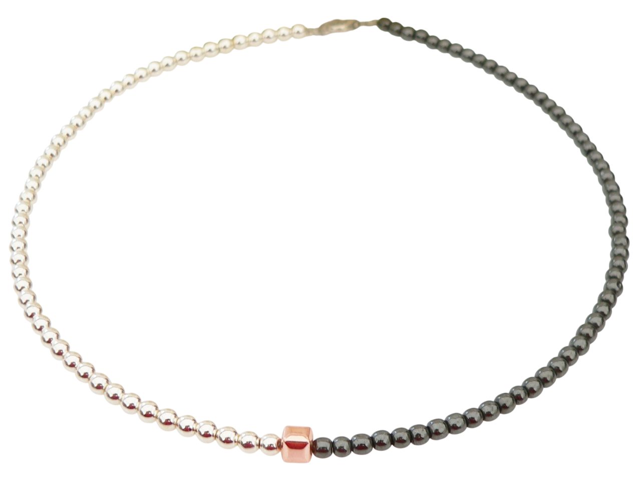 traumschmuck Collier 225 Halskette, Hämatit Perlen schwarz silber Würfel rosègold (Geschenk, Muttertag, Weihnachten, Geburtstag, Valentinstag, incl. Schmuckbox), handgefertigt, Made in Germany