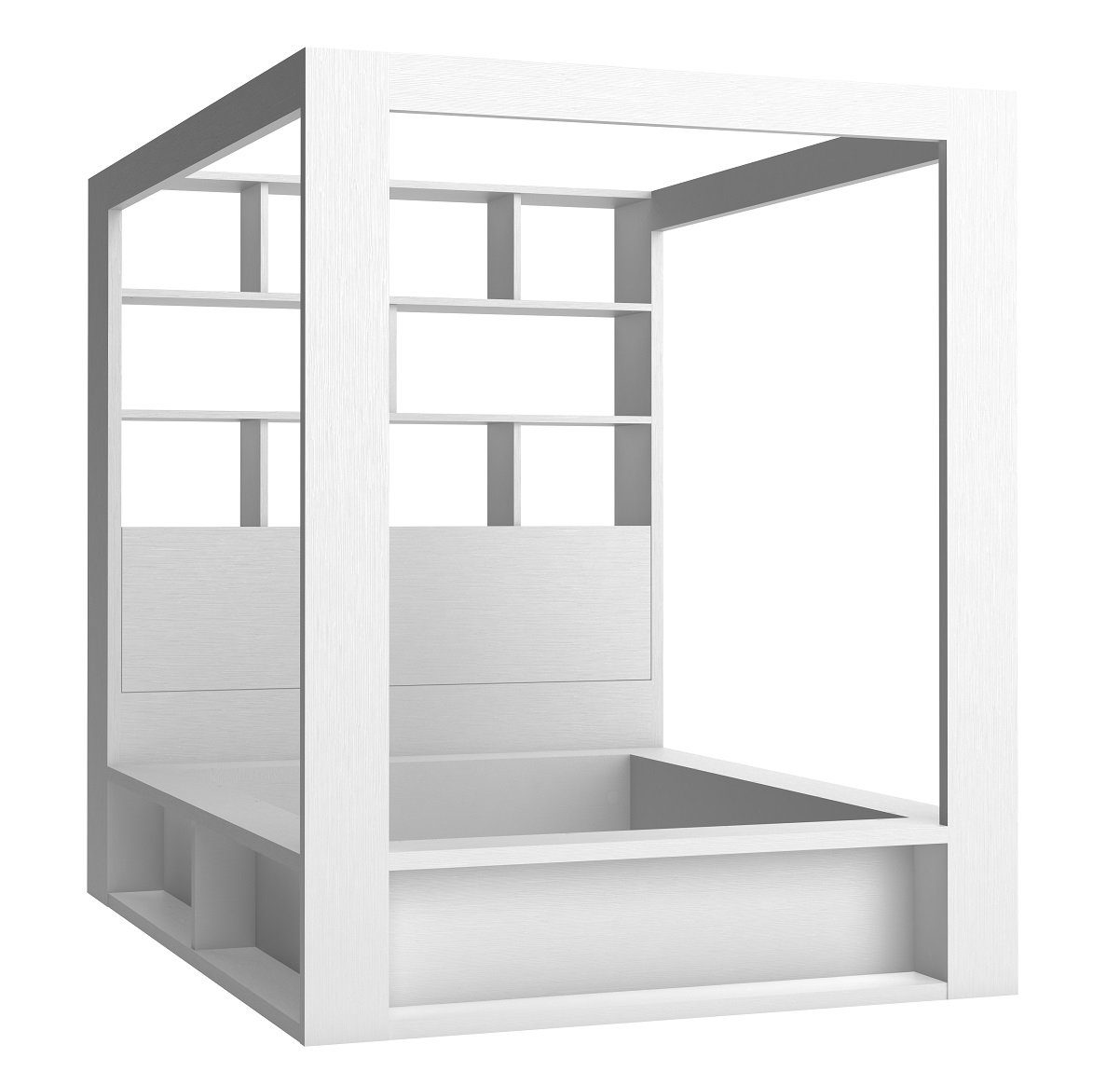 QMM TraumMöbel integriertem 160x200 Himmelbett Bücherregal Regal, mit Lattenrost und Bettkasten Himmelbett Bettkasten, inklusive mit Calgary