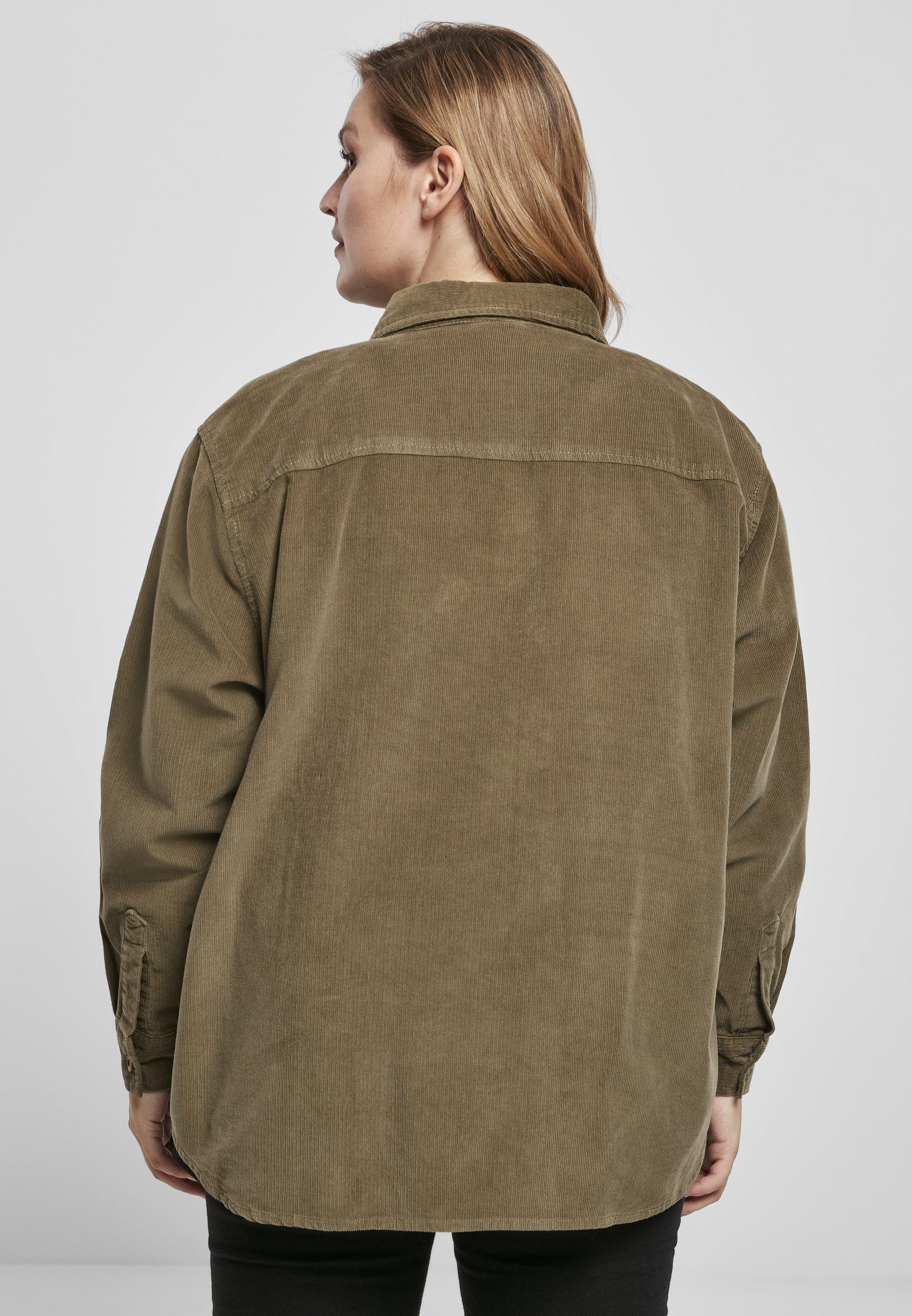 URBAN CLASSICS Langarmhemd (1-tlg) olive Shirt Corduroy Damen Oversized Ladies