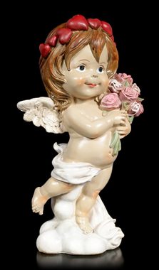 Figuren Shop GmbH Dekofigur Cherub Figur - Kleiner Engel mit Blumenstrauß - Putte Cherubim Dekoration