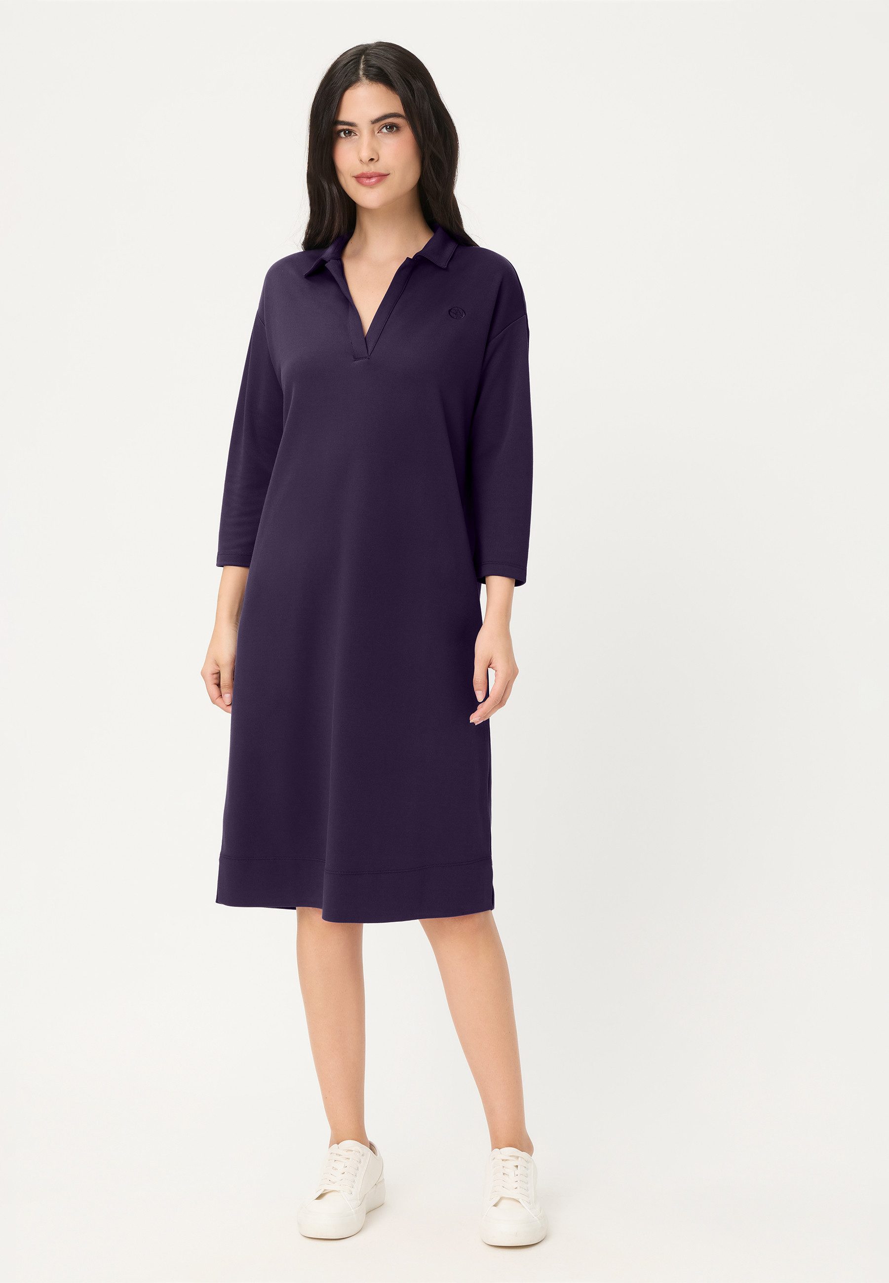 Olsen Midikleid mit Hemdblusenkragen und 3/4-Ärmeln