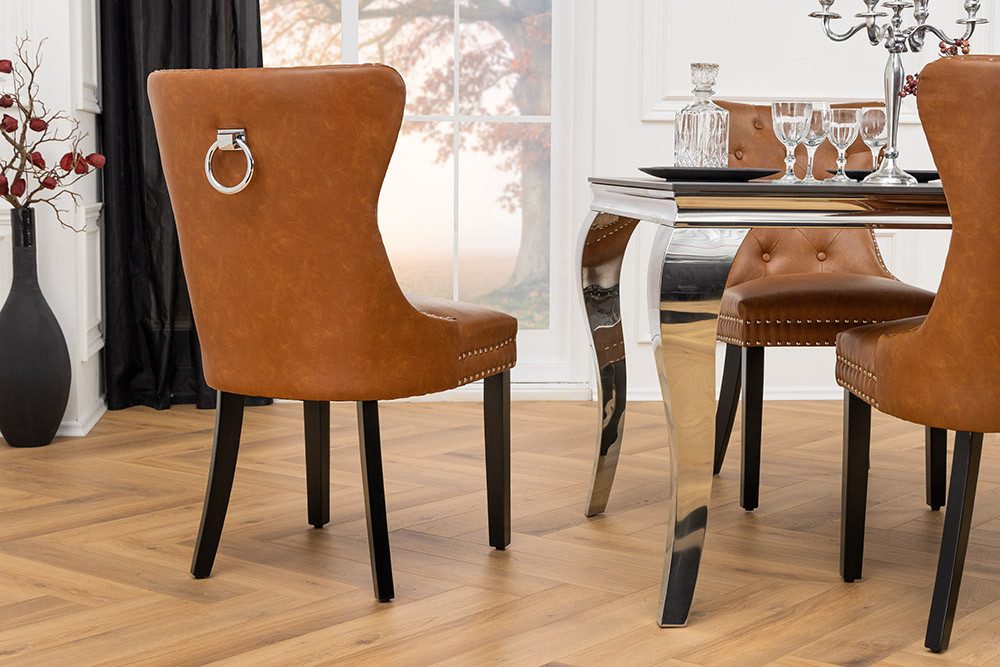 riess-ambiente Esszimmerstuhl CASTLE braun/schwarz - Kunstleder, Holzbeine, Komfortgriff, Ziernieten (Einzelartikel, 1 St), Barock & Chesterfield-Kombination - ideal für Küche & Esszimmer