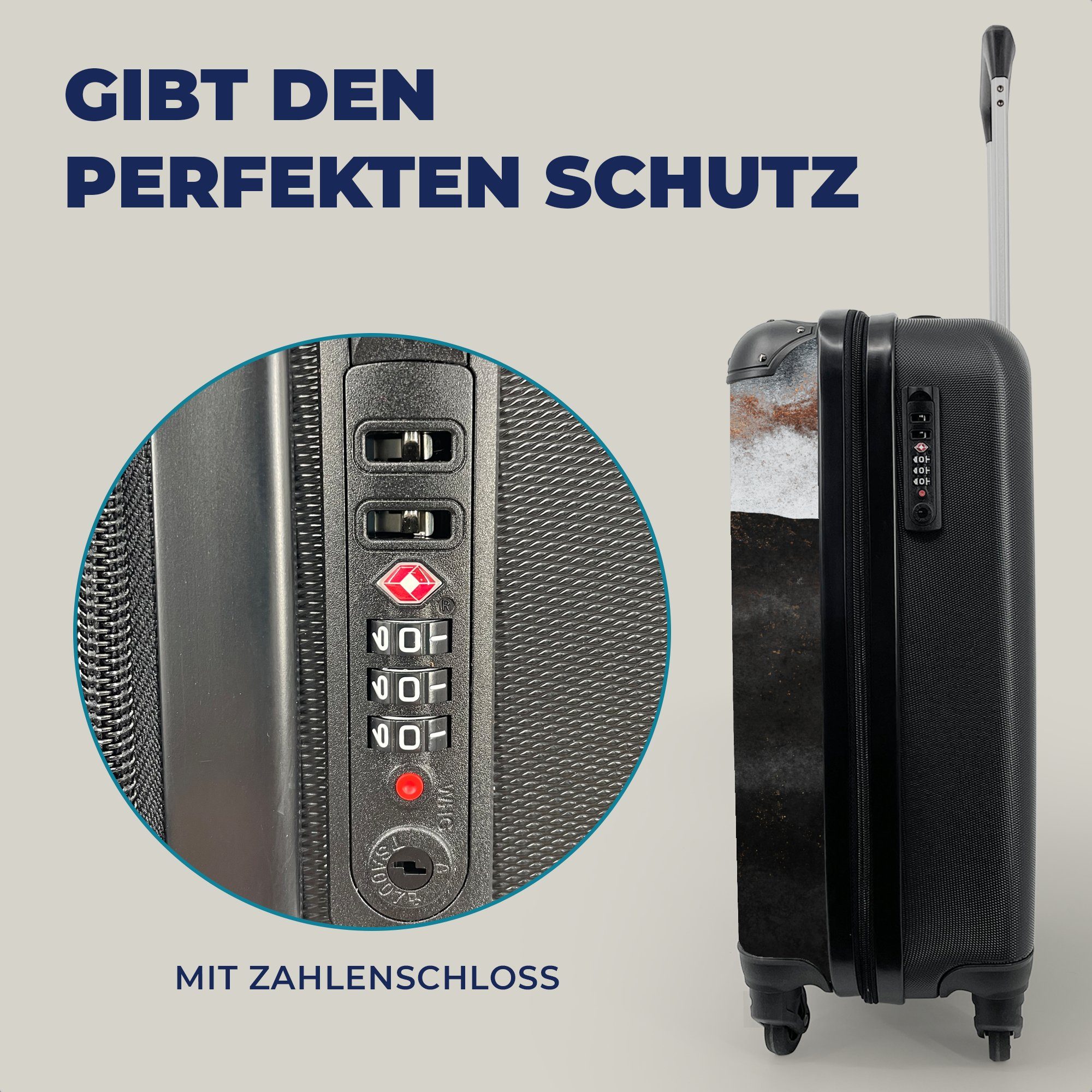 MuchoWow Handgepäckkoffer Grau, 4 - Reisetasche Chic Reisekoffer - Rollen, Handgepäck rollen, Gold Trolley, Abstrakt für - Ferien, mit - Schwarz