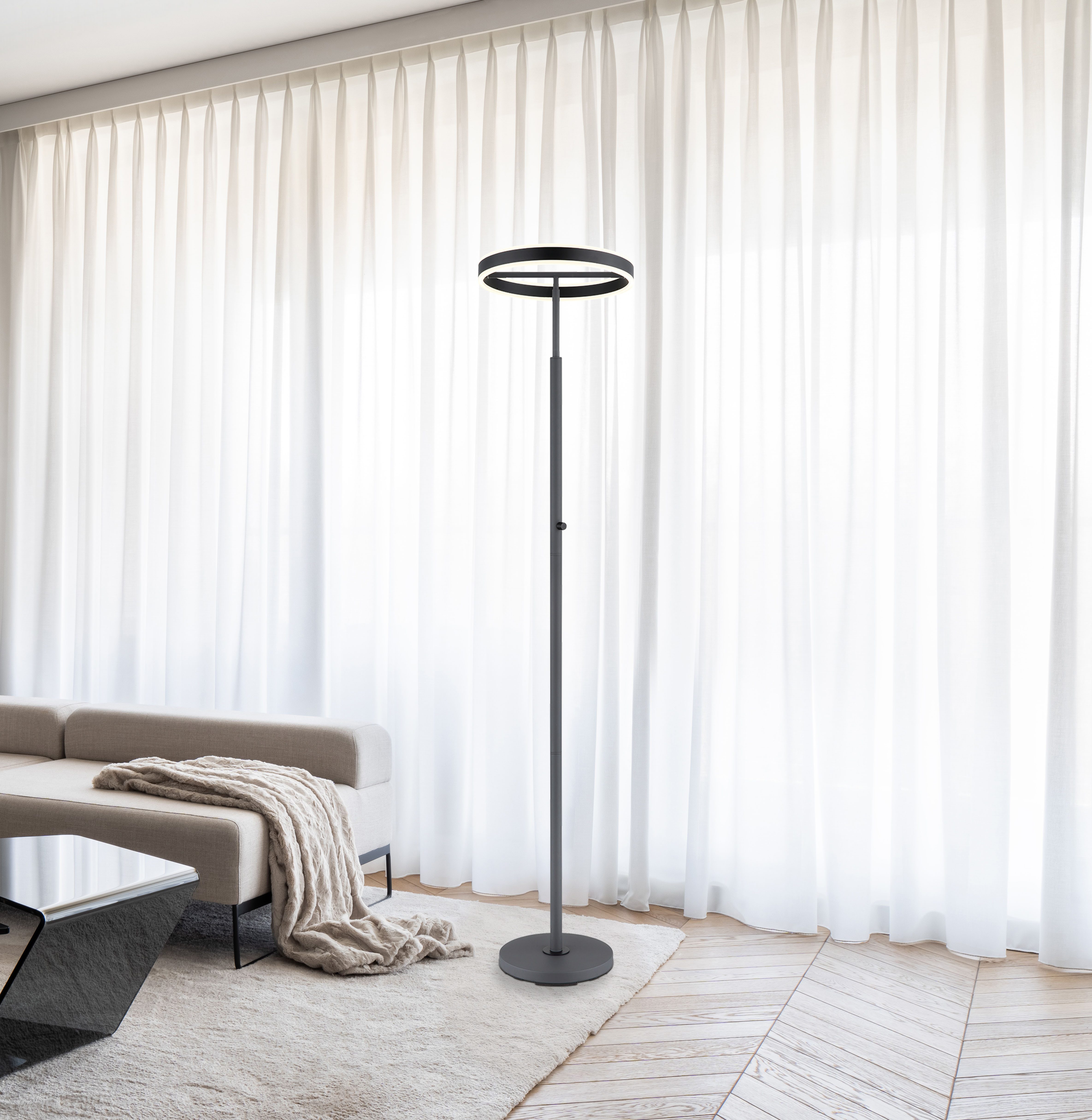 GLOBO LIGHTING Deckenfluter EMANUEL, LED fest integriert, LED Deckenfluter anthrazit, 4000K, Drehdimmer, starkes Licht