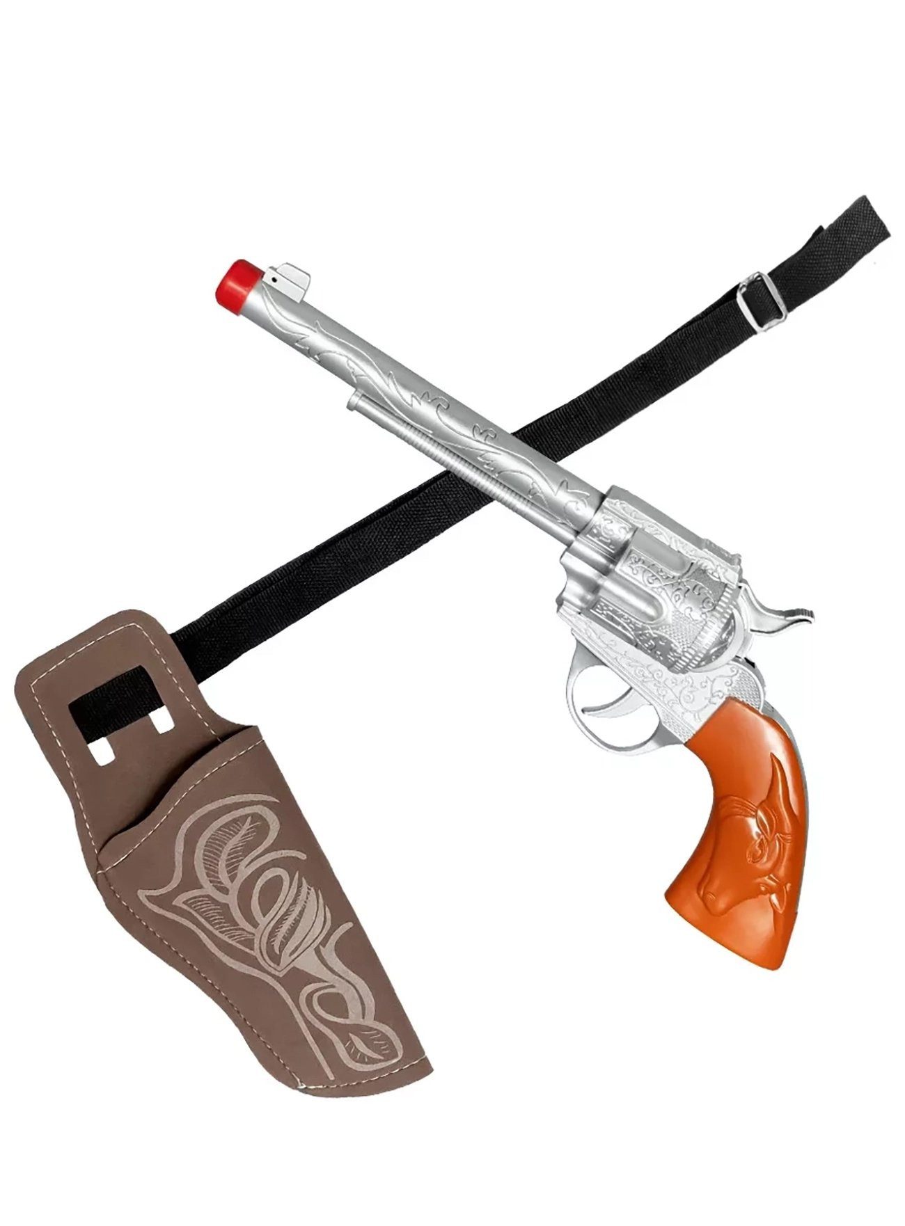 Boland Cowboy-Kostüm Revolver & Holster - Cowboy Fasching Kostüm Zubehö, Spielzeugpistole mit Gürtel und Halfter im Westernlook