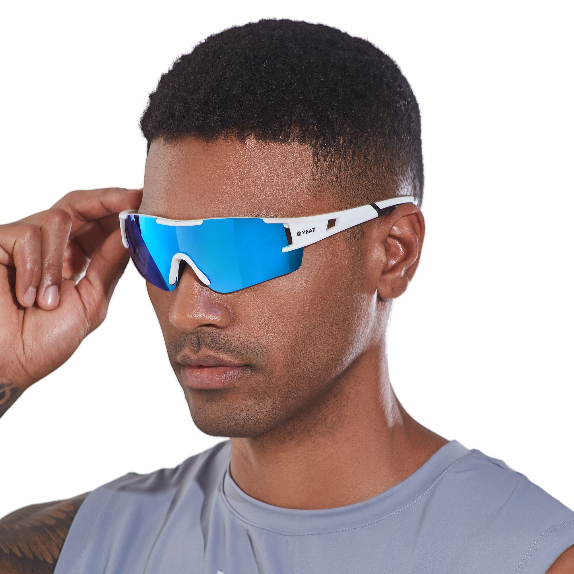 YEAZ Sportbrille SUNBLOW sport-sonnenbrille bright white/blue, Guter Schutz bei optimierter Sicht