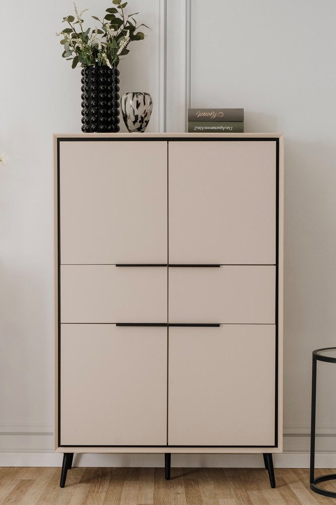 Finori Vitrine Highboard Kommode Arona, sand / schwarz