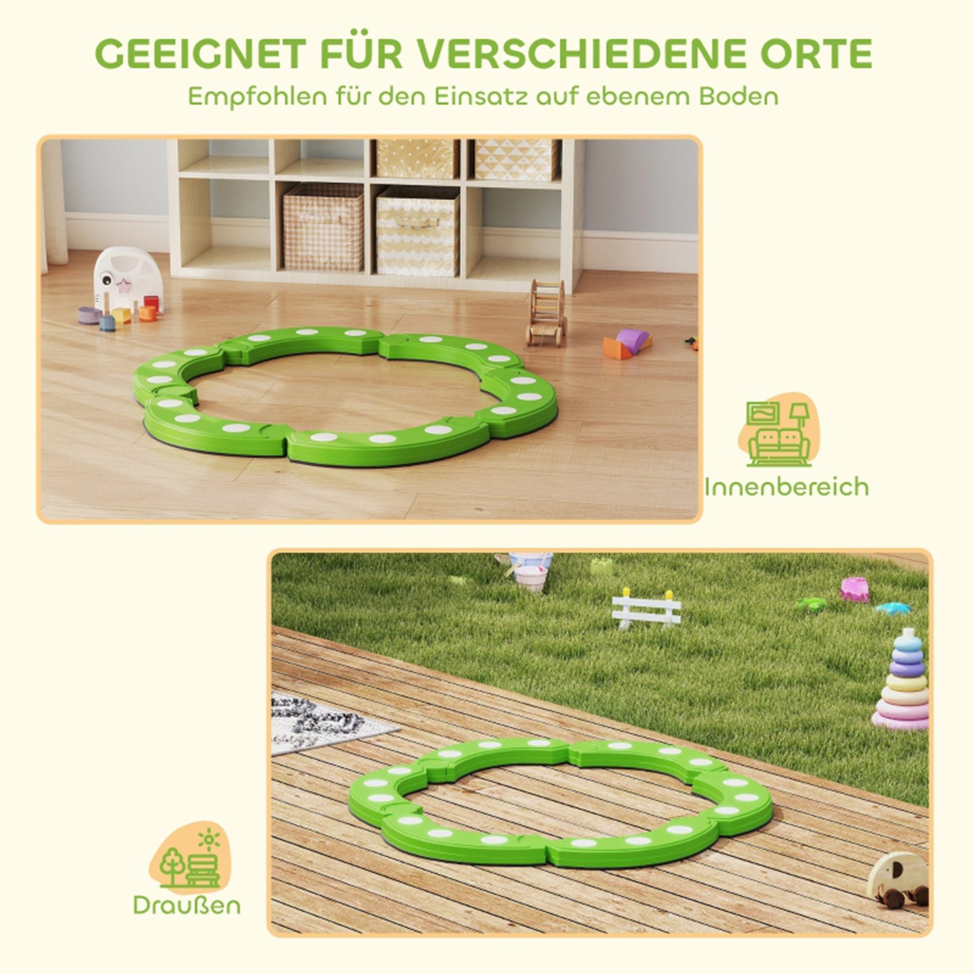 MC Star Balancetrainer Balancebalken, 6 gebogene Segmente, sensorische Erhebungen, 50 kg Tragkraft, Grün
