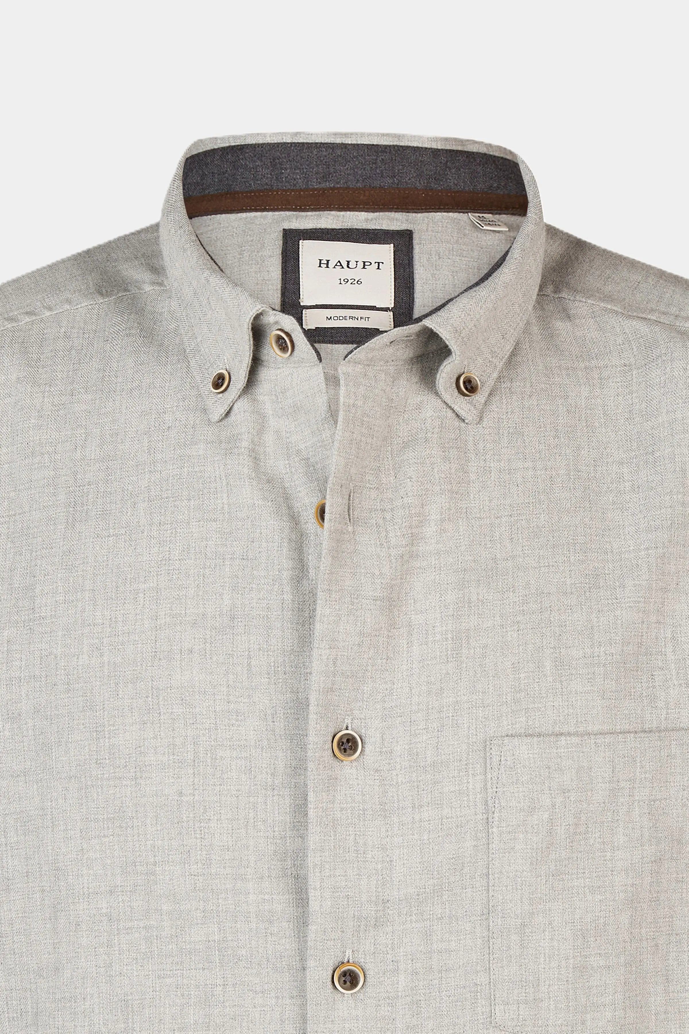 Langarmhemd Haupt Modern Fit Langarm Baumwoll-Herrenhemd Unifarben LIGHT GREY