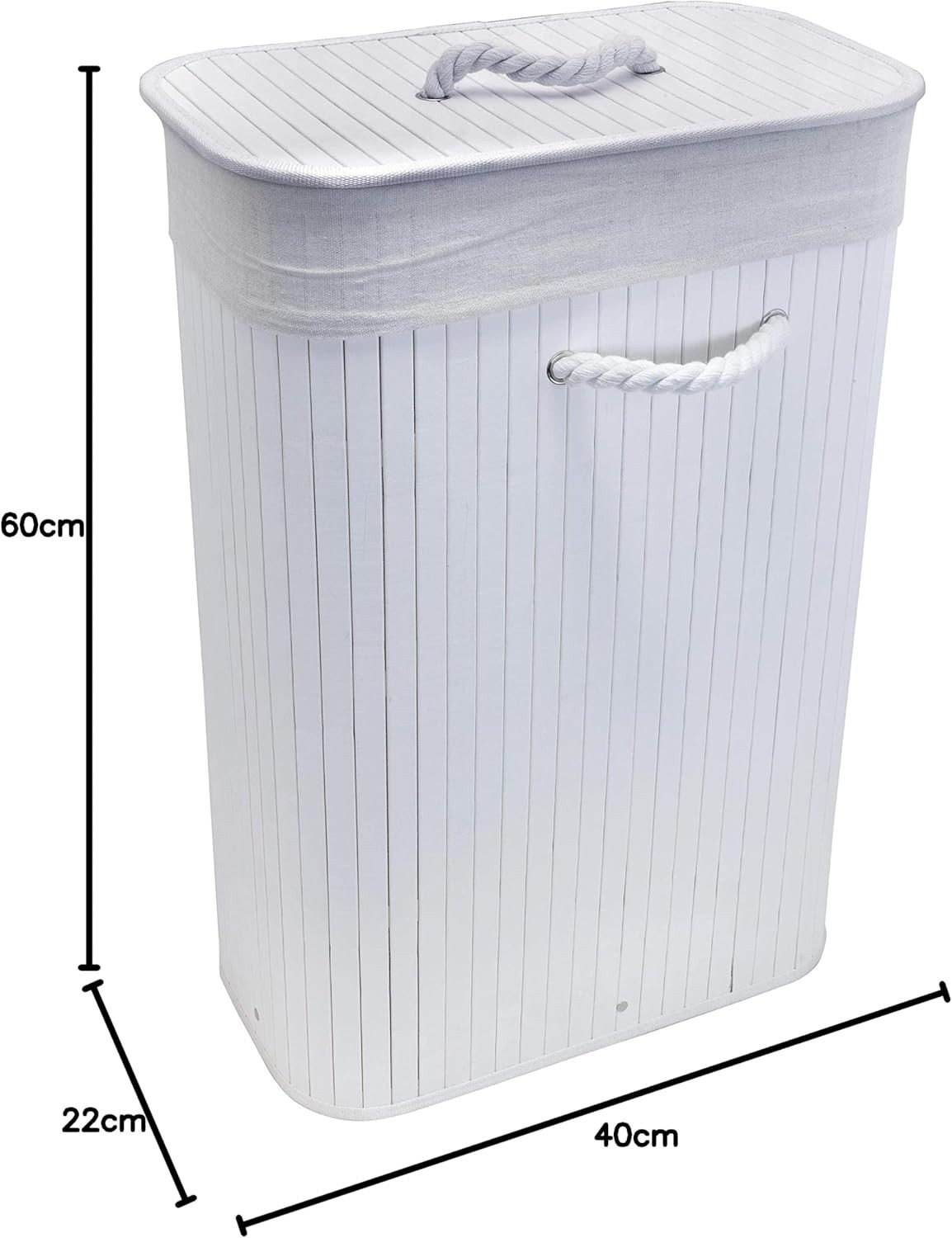 Euroshowers GmbH Wäschekorb Bambus Weiß 40 × 22 × 60 cm mit Deckel und Stoffbeutel
