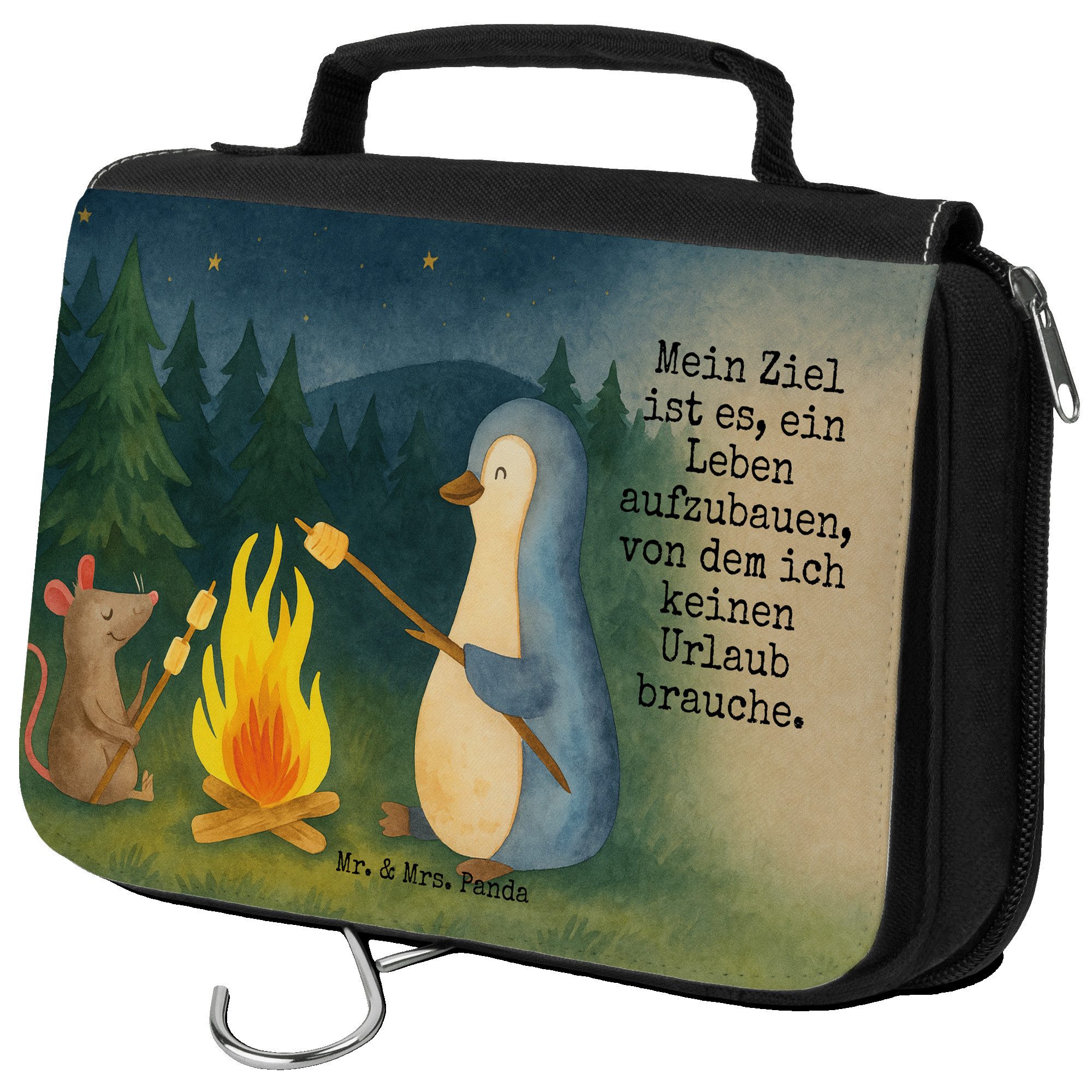 Kulturbeutel Pinguin Lagerfeuer Design, Kulturtasche, Weiß, Kosmetiktasche, Pingui