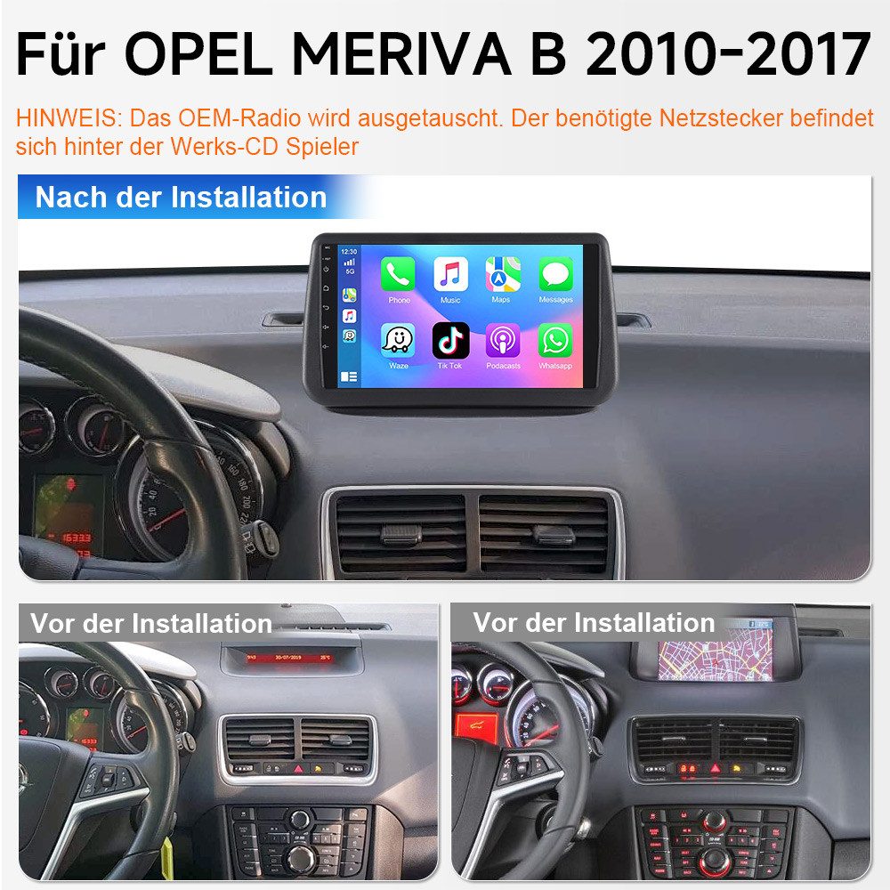 A-Sure Für Opel Meriva B 2010-2017 GPS Navi Bluetooth RDS Android15 RDS 8CORE Autoradio (Apple Carplay, Digitalradio (DAB), UI Theme, SWC, Siri, Mirrorlink, Google play, Netflix, Youtube, Calendar, TikTok)