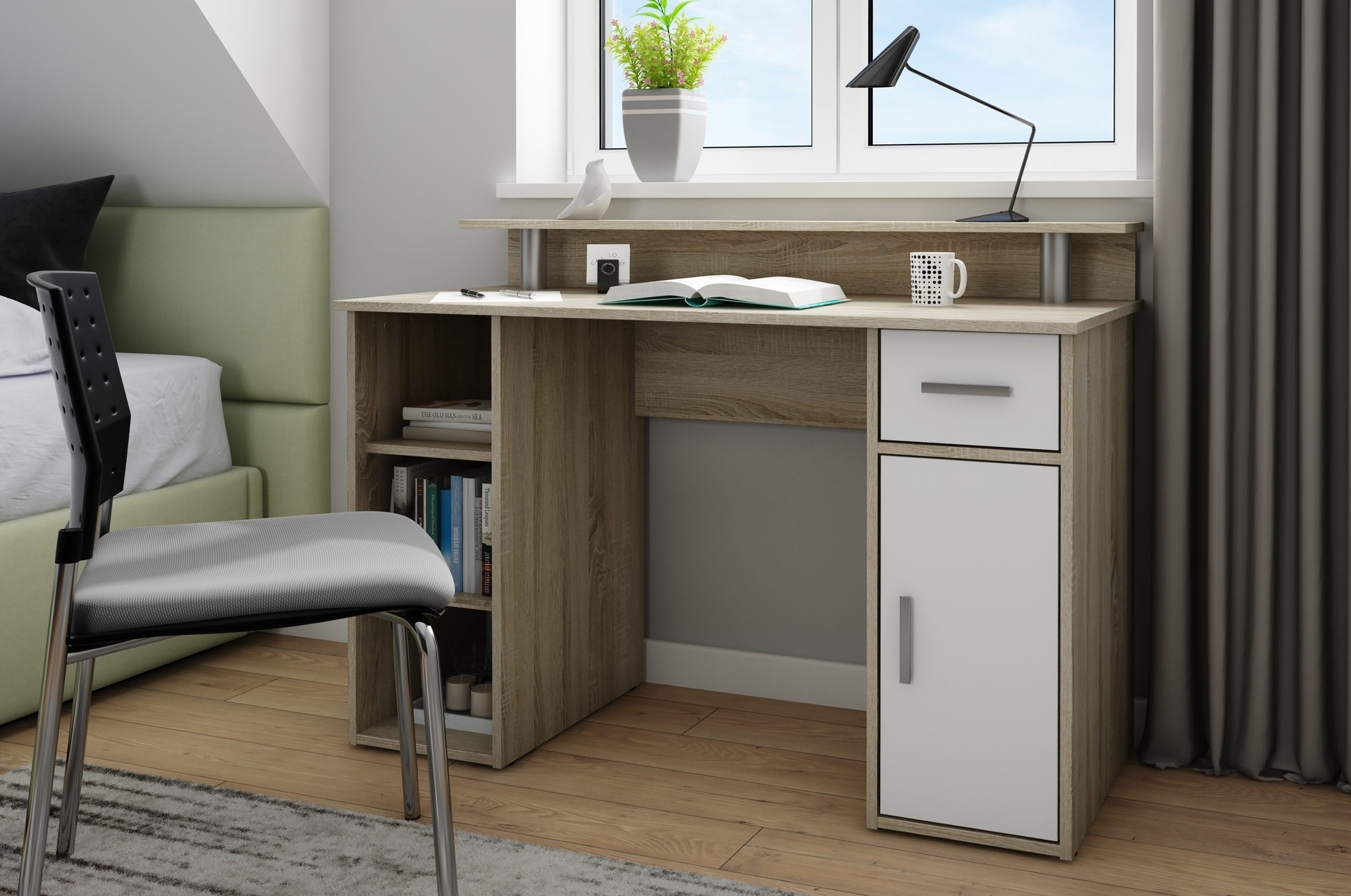 freiraum Schreibtisch DIEGO, in Eiche-Optik/Weiß 120 x 88 x 55 cm (BxHxT)